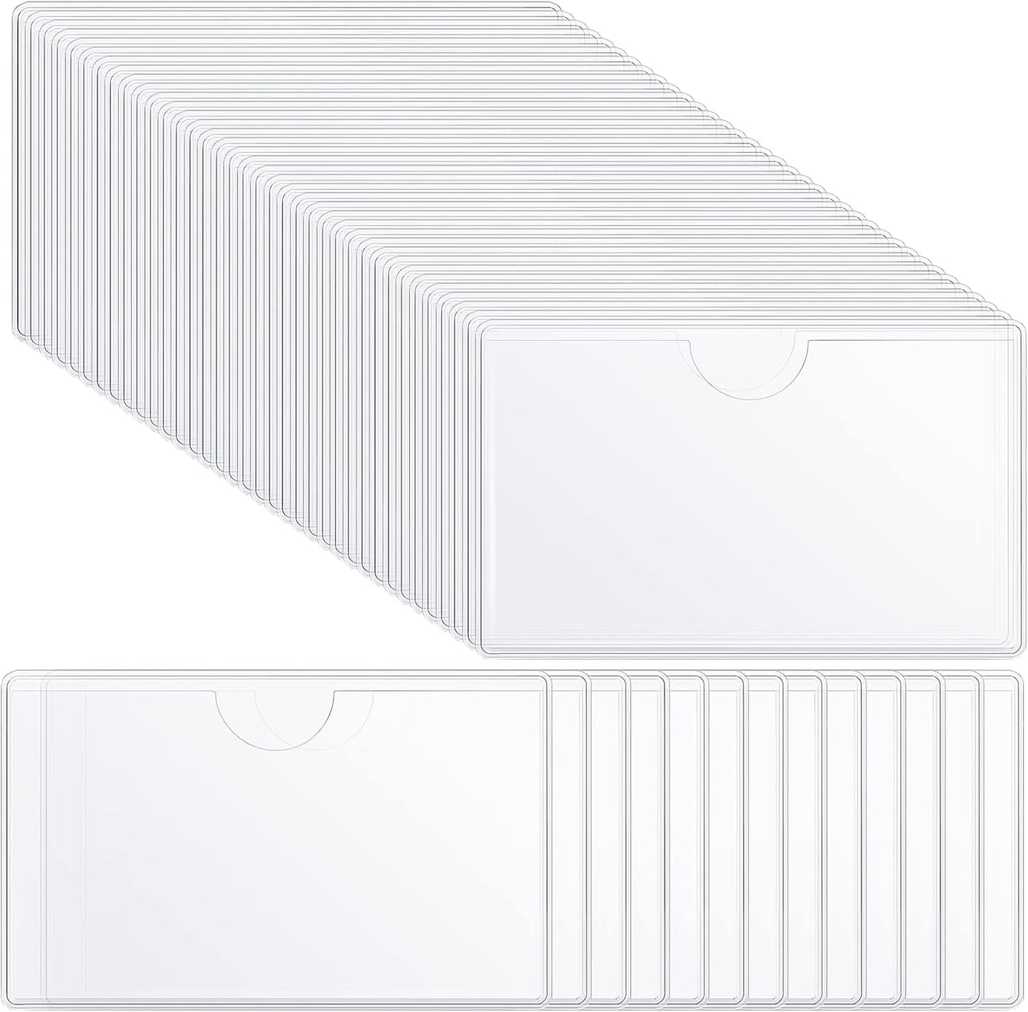 100 Self-adhesive Index Card Pockets Label Pockets sleeves with Top Open for Business Cards, Clear Plastic Sticky Labels Holders for Storage Bins Library Cards, Organizing Totes Shelves(3.54 x 5.24'')