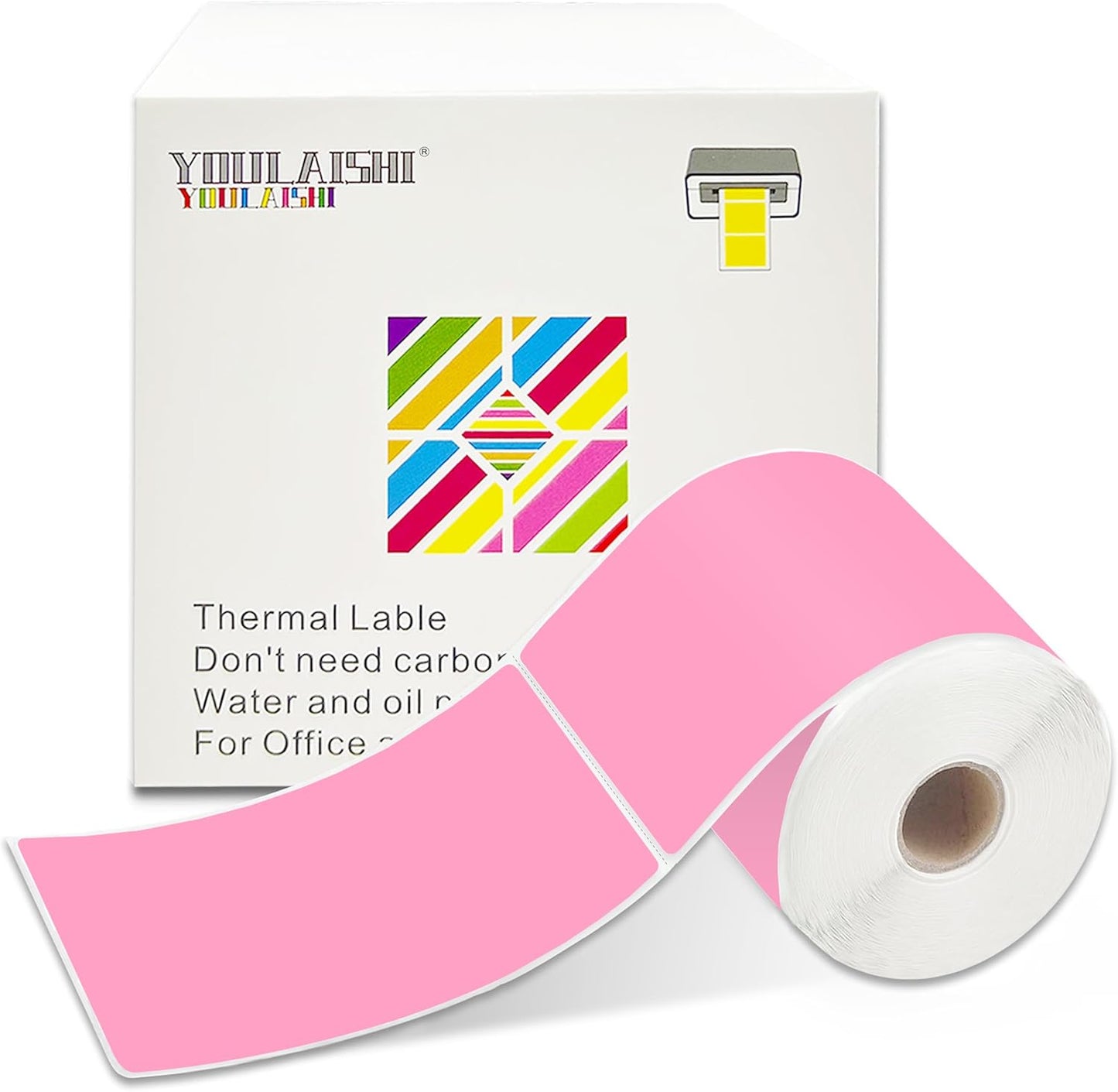 3 X 5 Inch Printable Waterproof Rectangle Color Coding Labels, 300 Per Roll Adhesive Color Coding Stickers for Bar-Codes, Address, Small Business Labeling, Inventory (Pink)