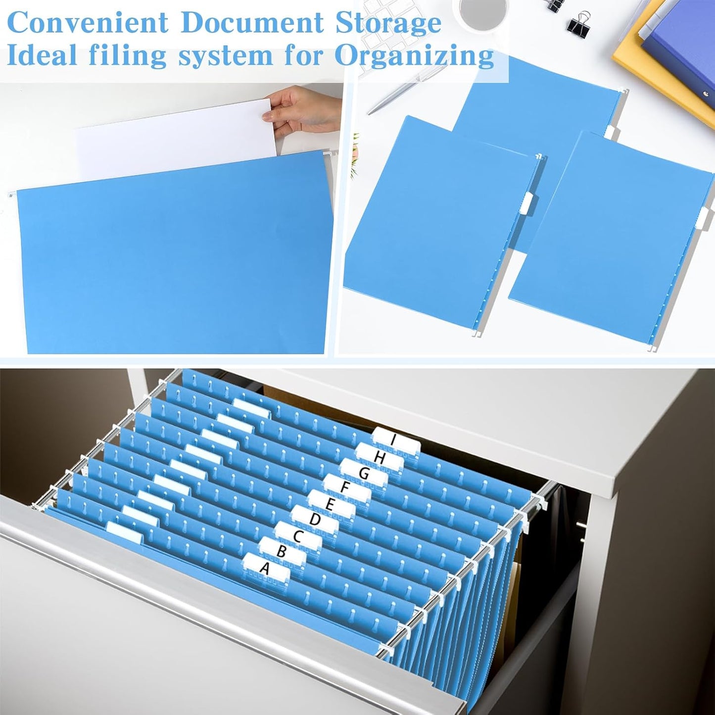 gisgfim 25 Pack Reinforced 11x17 Hanging File Folders 1/5 Cut Heavy Duty Hanging File Folders with Plastic Tabs & Label Cards Expanding Hangers File Organizer for Drawing Engineering Document (Blue)