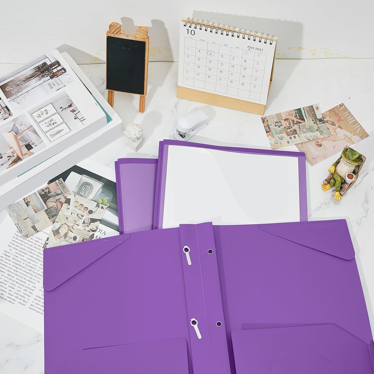 Henoyso 18 Pcs Plastic Folder with Clear Front Pocket and 3 Prong Plastic Folders with Card Slot Pocket Folders with Prongs for School Office (Purple)
