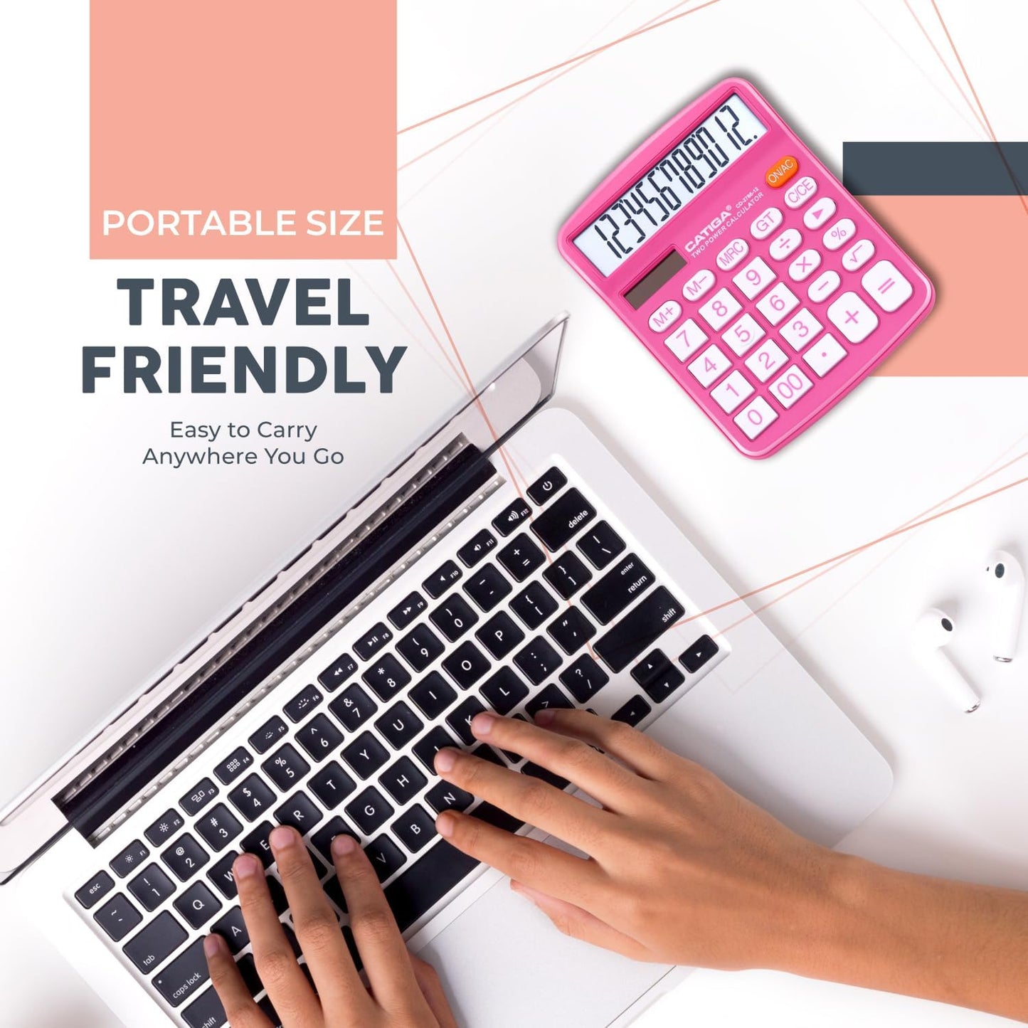 CATIGA Desktop Calculator (2 Pack) 12 Digit with Large LCD Display and Sensitive Button, Solar and Battery Dual Power, Standard Function for Office, Home, School, CD-2786 (Blue/Pink)