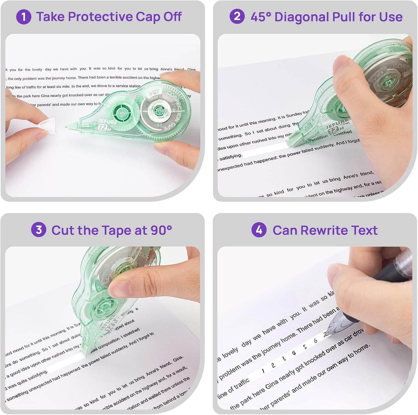 4 Pcs Colorful Core Correction Tape, 39.37 Ft White Wrong Out Tear-Resistant Bulk, Instant Corrections Easy to Use Applicator for School, Office, Note Taking, Journal (Tape Width 0.2 in)