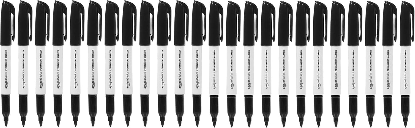 Amazon Basics Fine Tip Point Permanent Markers for Office, School, and Home Use, Black, 24 Pack