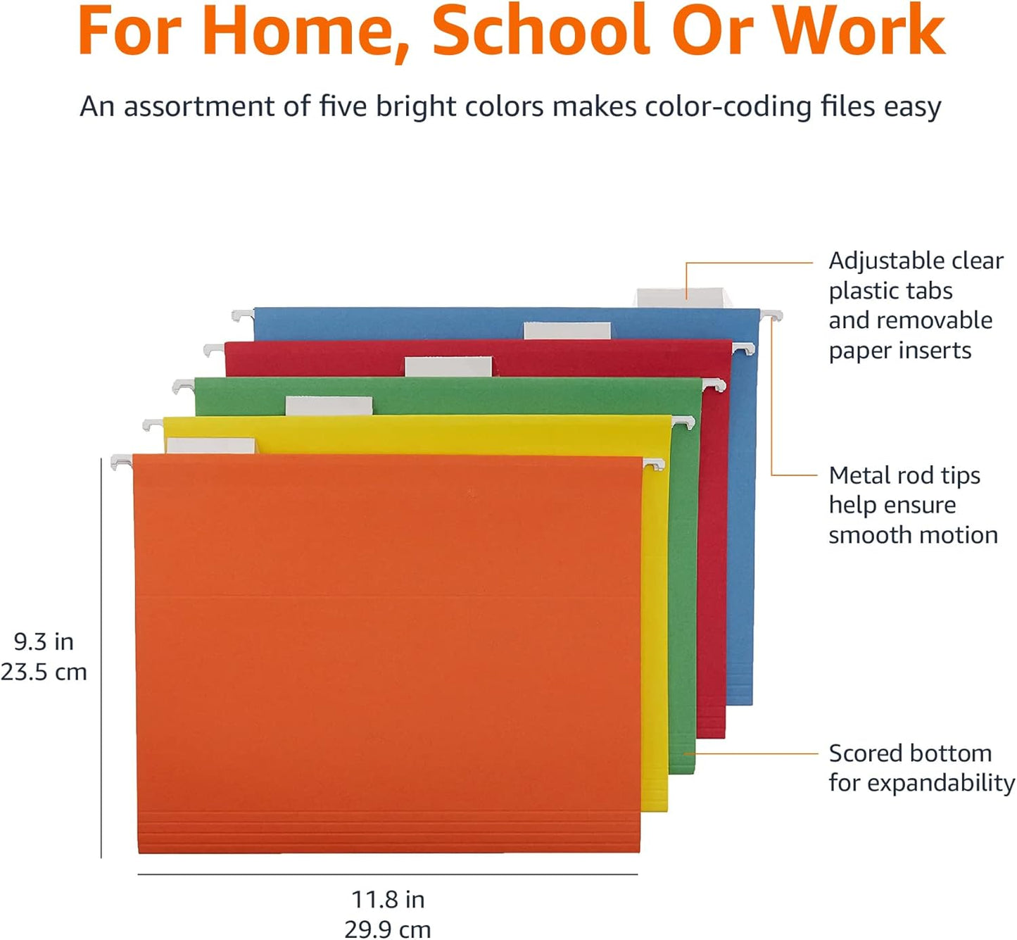 Amazon Basics Hanging Organizer File Folders for Efficient Filing, Assorted Colors, Letter Size (Pack of 25)