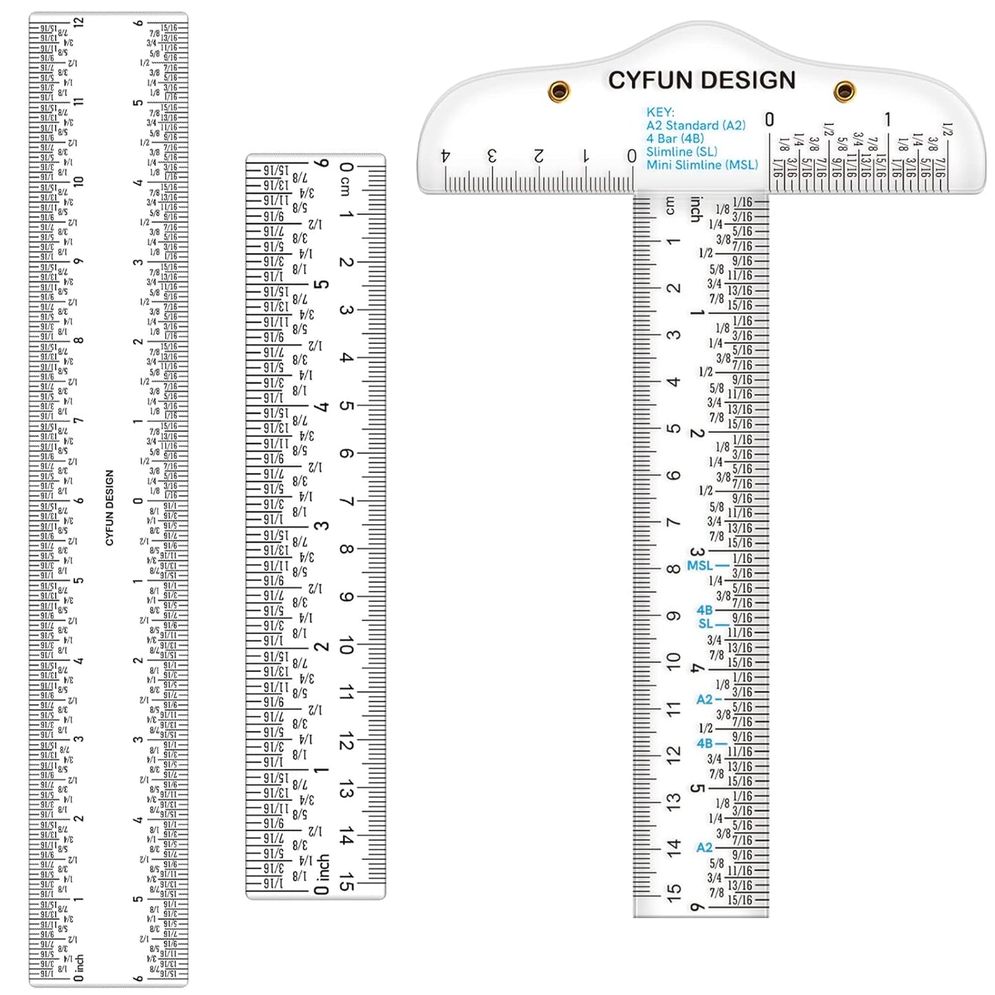 6/12inch Clear Acrylic Ruler 3 Pack Zero-Centering Ruler with Inches & Metric Measuring Tool Square and T-Shape Straight Edge Ruler Paper Cutting Craft Supplies School Supplies for Students,Office