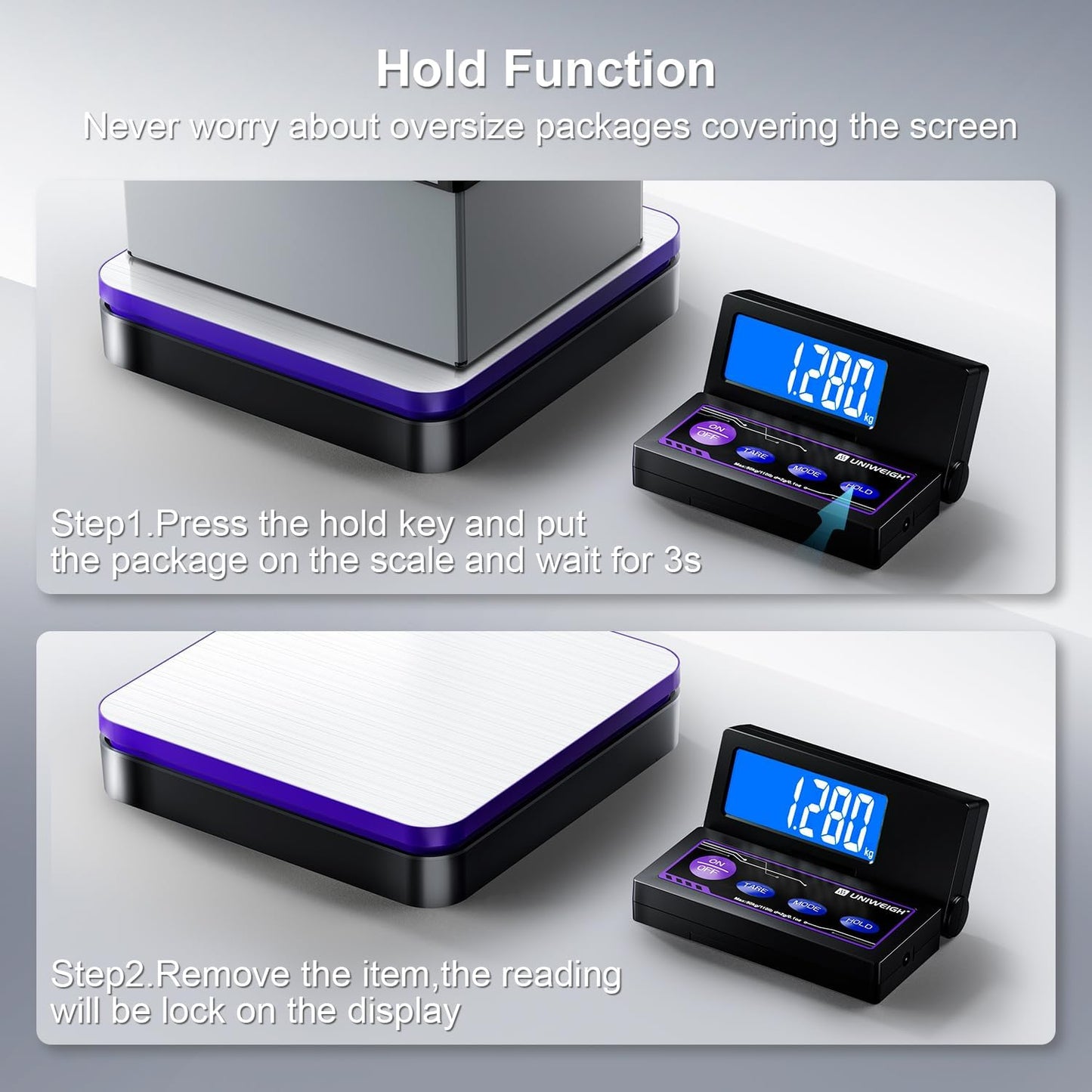 Digital Wireless Shipping Postal Scale 110lbs/0.1oz Accurate,Foldable LCD,Package Scale with Stainless Steel/5 Units/Tare/Hold Function,Postage Scale for Packages,Mail Scale,Black+Purple