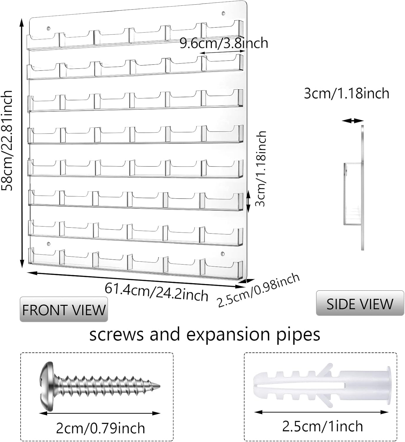 Hillban Acrylic Business Card Holder Wall Mount Clear Sticker Display Rack Multiple Card Holders Clear Acrylic Organizing Sticker Display Stand Pre Drilled(48 Pockets)