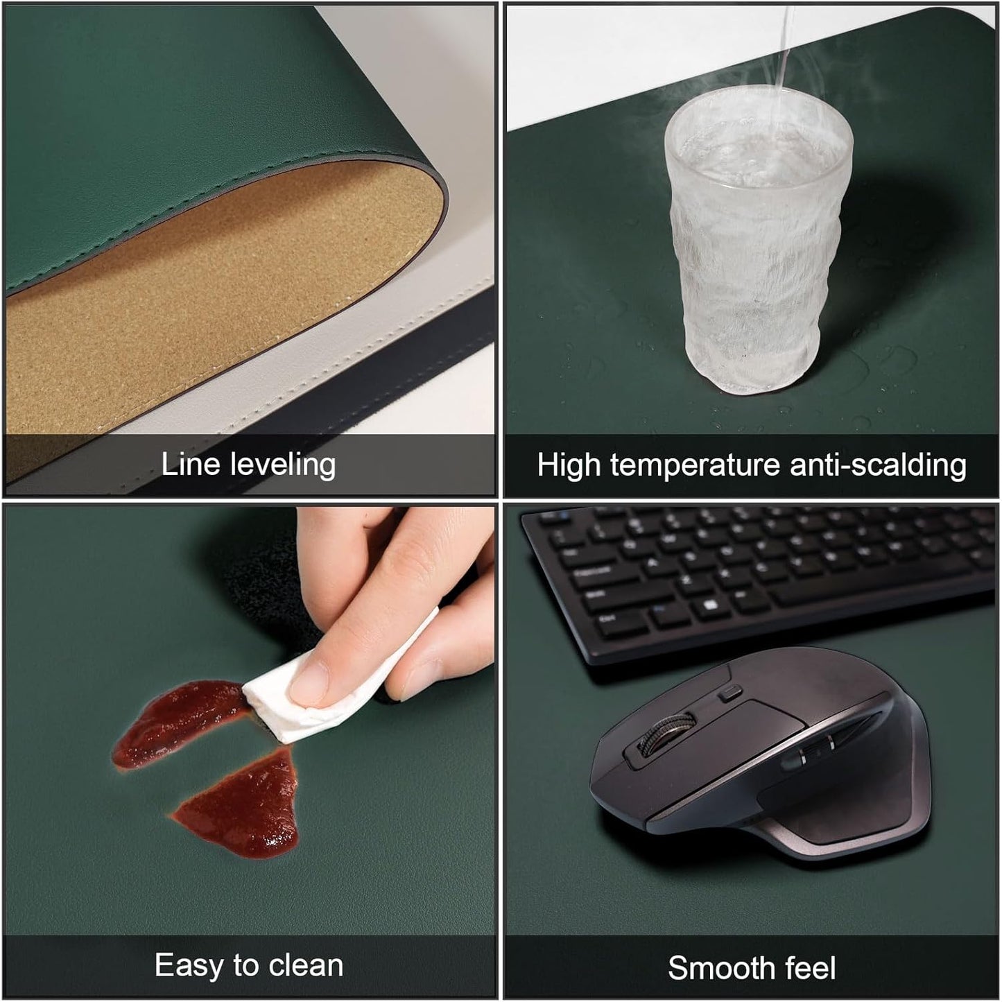 DAWNTREES Dual Sided Desk Mat,Leather Desk Pad,Cork Desk Mat Protector,with PU Leather Valet Tray Organizer,Large Mouse Pad,Desk Writing Pad for Office and Home(Dark Green 31.5"x15.8")