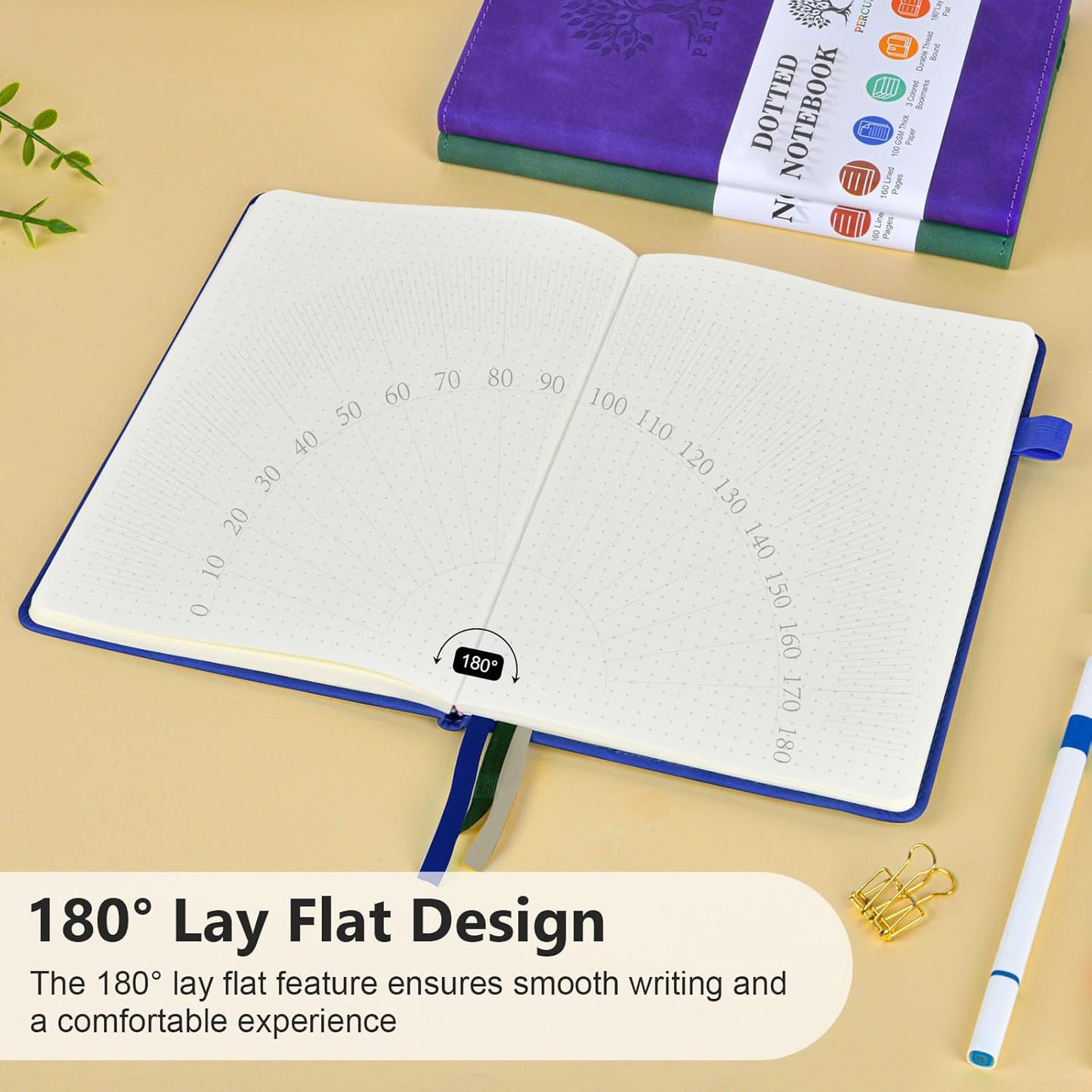 Dotted Journal Notebook for Men & Women, 160 Pages Dot Grid notebook for Note Taking, Bullet Journaling Notebook for Work, School, Travel, Writing, A5 Hardcover 5.9" x 8.5"(Navy)