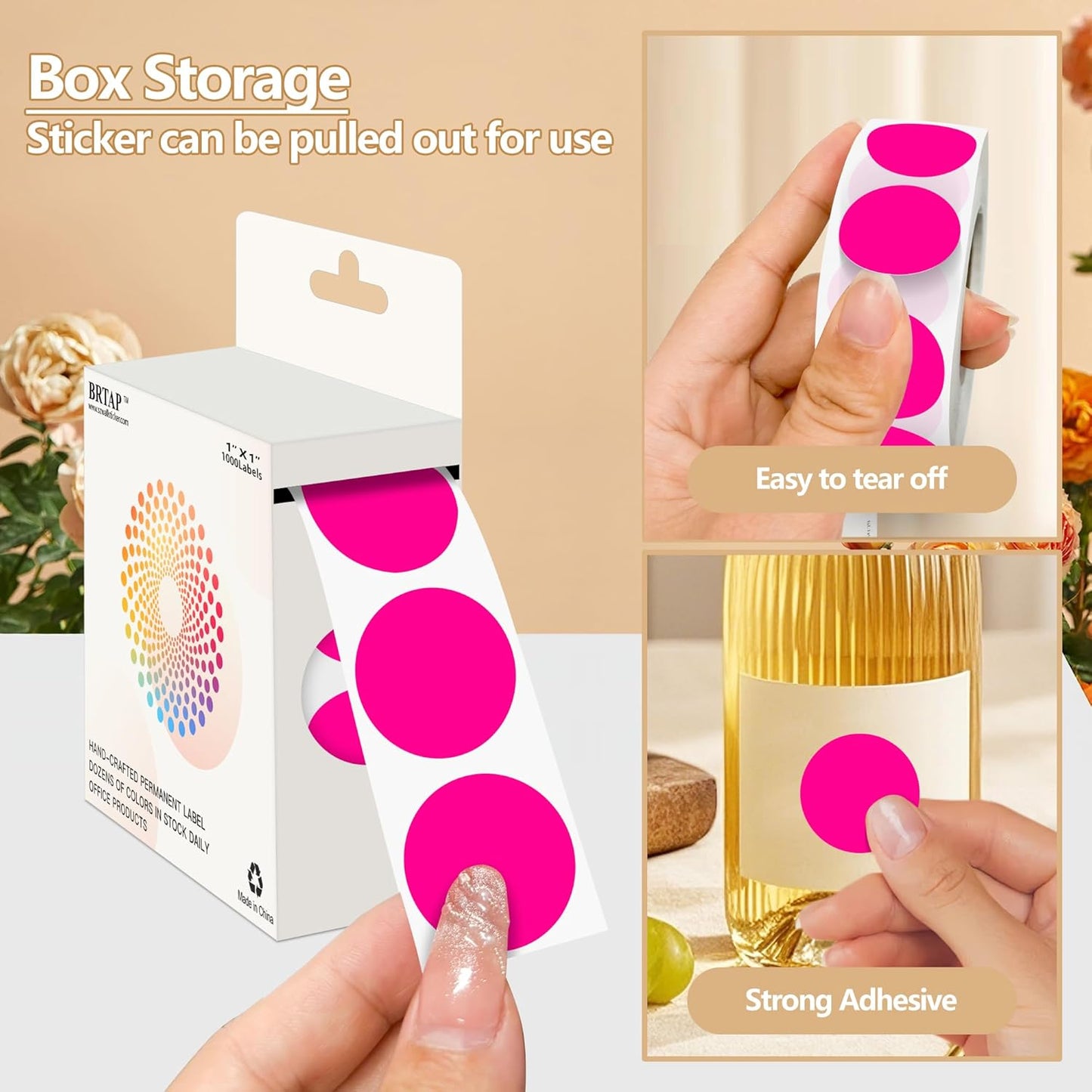 Fluorescent Pink 1 Inch Round Color Coding Dot Labels, 10 Rolls 10000 Dot Stickers in Dispenser Box - Permanent Adhesion, Vibrant Colors, Highly Visible