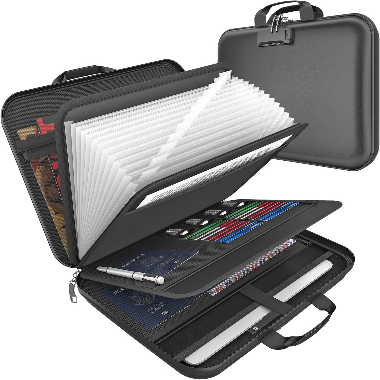Hard Case Fireproof Document Box, Important File Organizer with Lock Waterproof Zipper, Portable Home Office Travel Storage Accordion Folder for Letter A4 Laptop Files