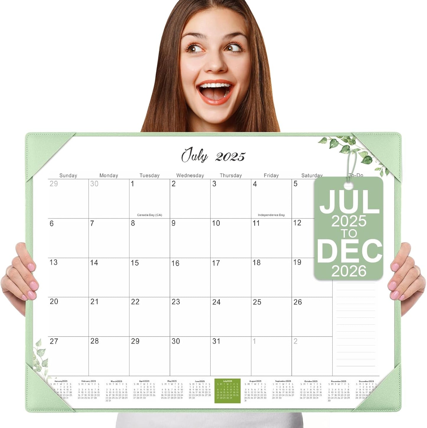 Gannyfer Large Desk Calendar 2025-2026 with Desktop Mat, 22" x 17" Desktop Pad Calendar, 18 Month Table Calendar from July 2025 to Dec 2026, Office Supplies Perfect for Home and Office (Green)