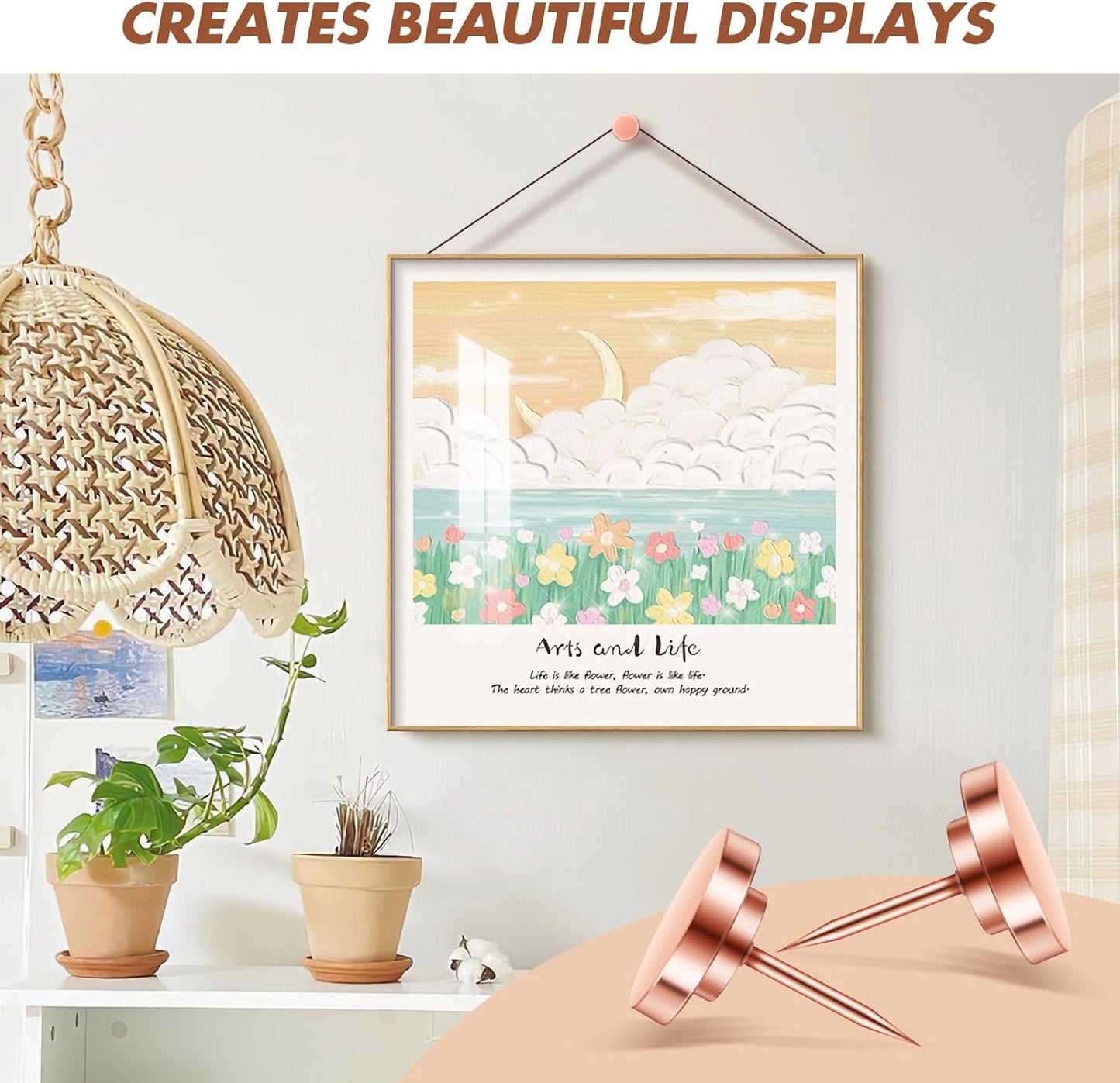 30 Pieces Rose Gold Thumb Tacks, Rose Gold Push Pins, Metal Push Pins for Wall, Wall Tacks, Wall Pins, Push Pins for Bulletin Board, Picture Hanging Nails, Picture Hanging Hooks