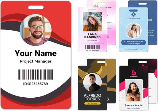 Custom Id Badge Custom Id Card Identification Badges Customizable Personalized Name Badge Customize Name Tag Photo Logo Employee Work Office Volunteer Customized Personal (Vertical-8)
