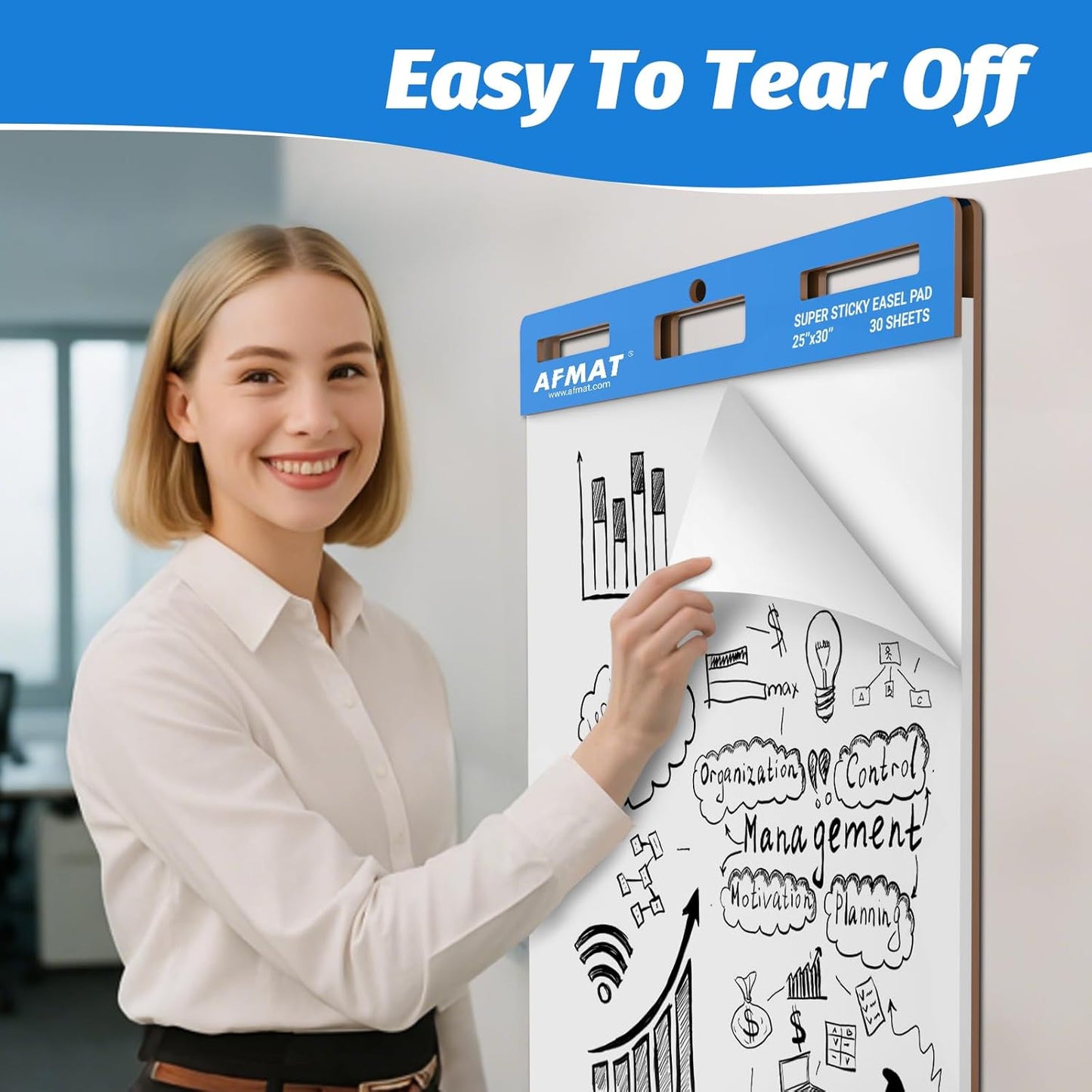 AFMAT Sticky Easel Pads, 25 in x 30 in Flip Chart Paper for Teachers, Ink Bleed-Through Resistant Easel Paper for Office/Classroom/Whiteboard/Wall/Windows, 30 Sheets/Pad, 12 Pads