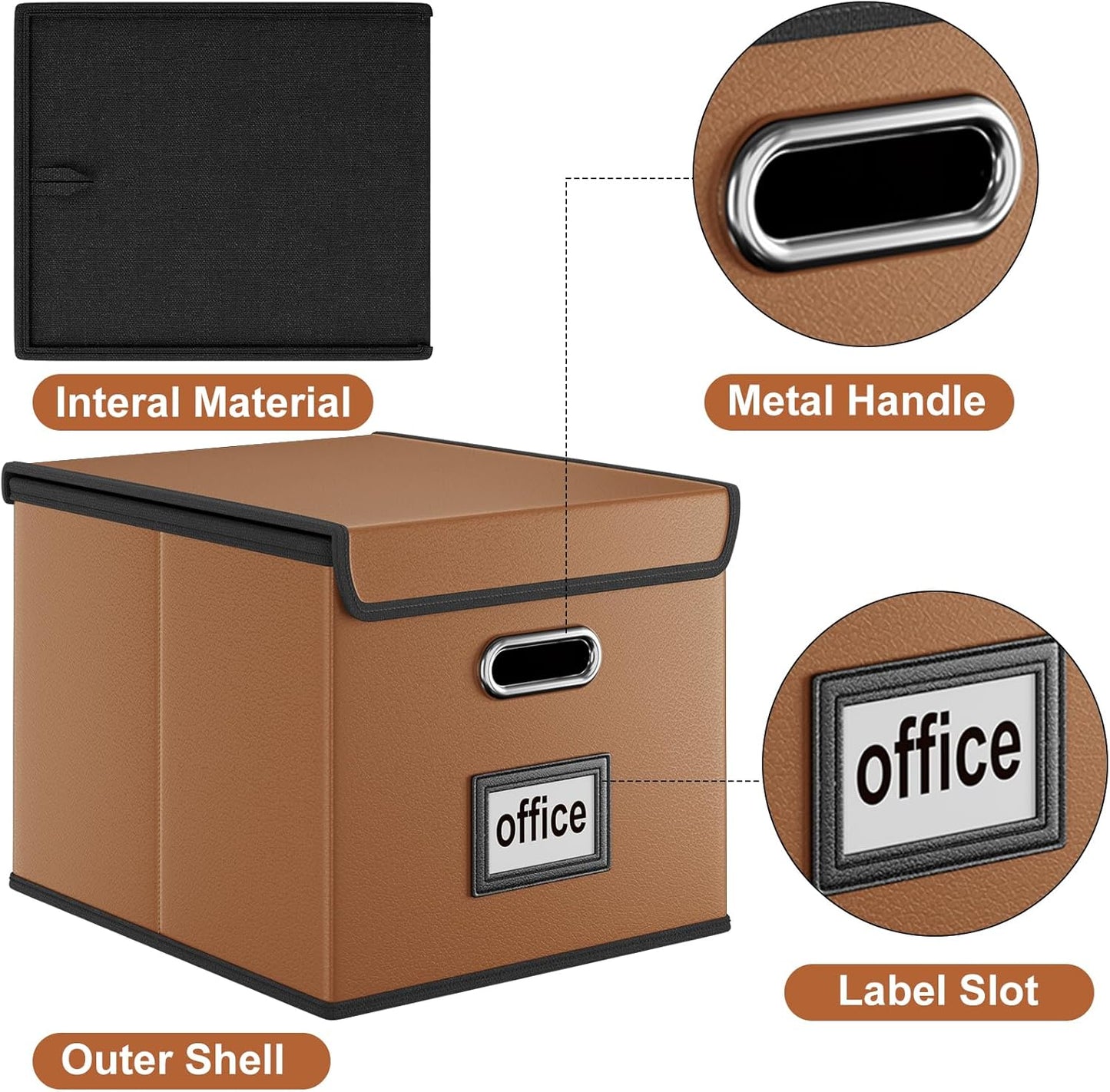 Huolewa File Organizer Boxes with Lids, Collapsible Faux Leather Hanging File Folder Box Organizer with Plastic Slide, Decorative Home/Office Filing System Boxes for File and Folders Storage