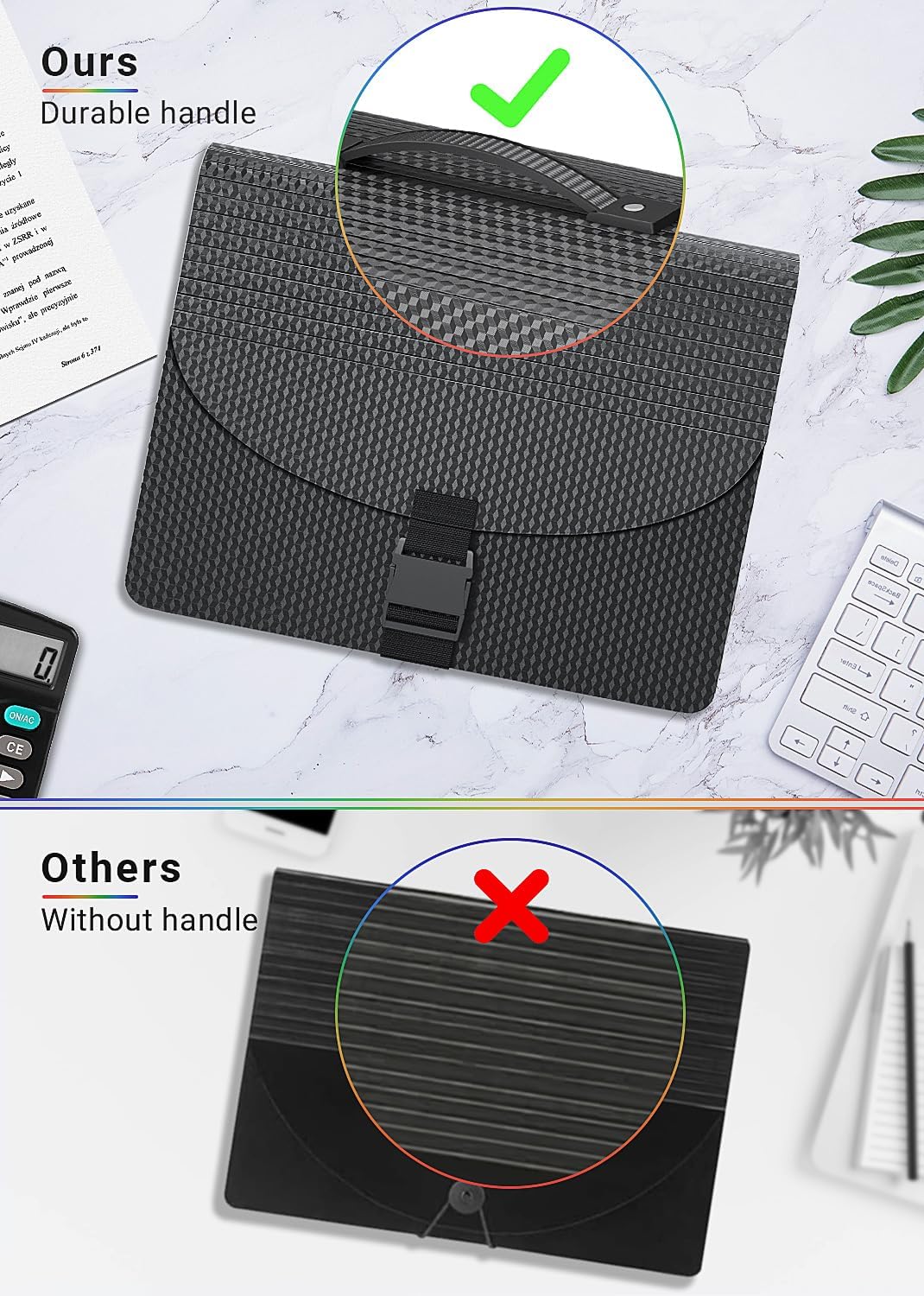 Expanding File Folders,Accordion File Organizer with Handle,13 Pockets Expandable Filing Folders,Tabs Included Filing Box,Adjustable Strap,Bill Documents Organizer,A4/Letter Size,Diamond