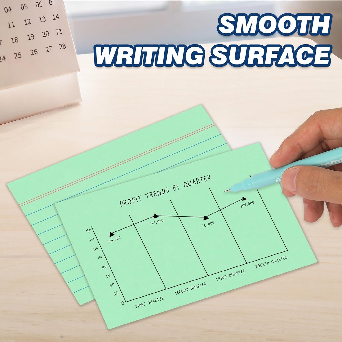 Chell 200 Count Index Cards 3x5 Inch Heavyweight, Ruled Front and Blank Back, 65 lb. Cover Weight, Pastel Colors