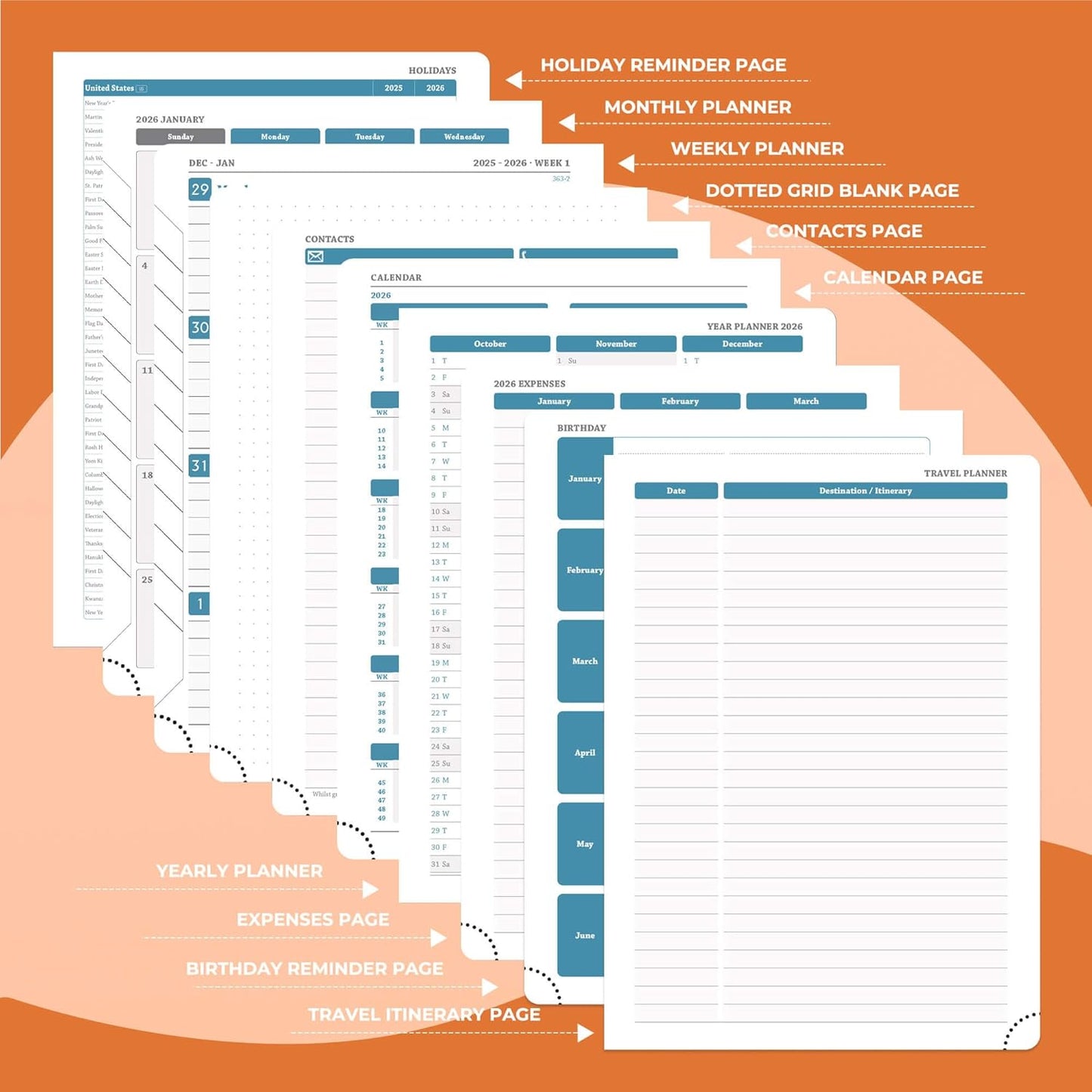 IN-LUXPRO Weekly Monthly 2026 Planner (Jan.26-Dec.26),8.5"x6.5",12 Months Agenda Plan with Month Tabs & Pocket,Expenses/Note Pages, Appointment Book Calendar with Hardcover Vegan Leather Cover,Orange