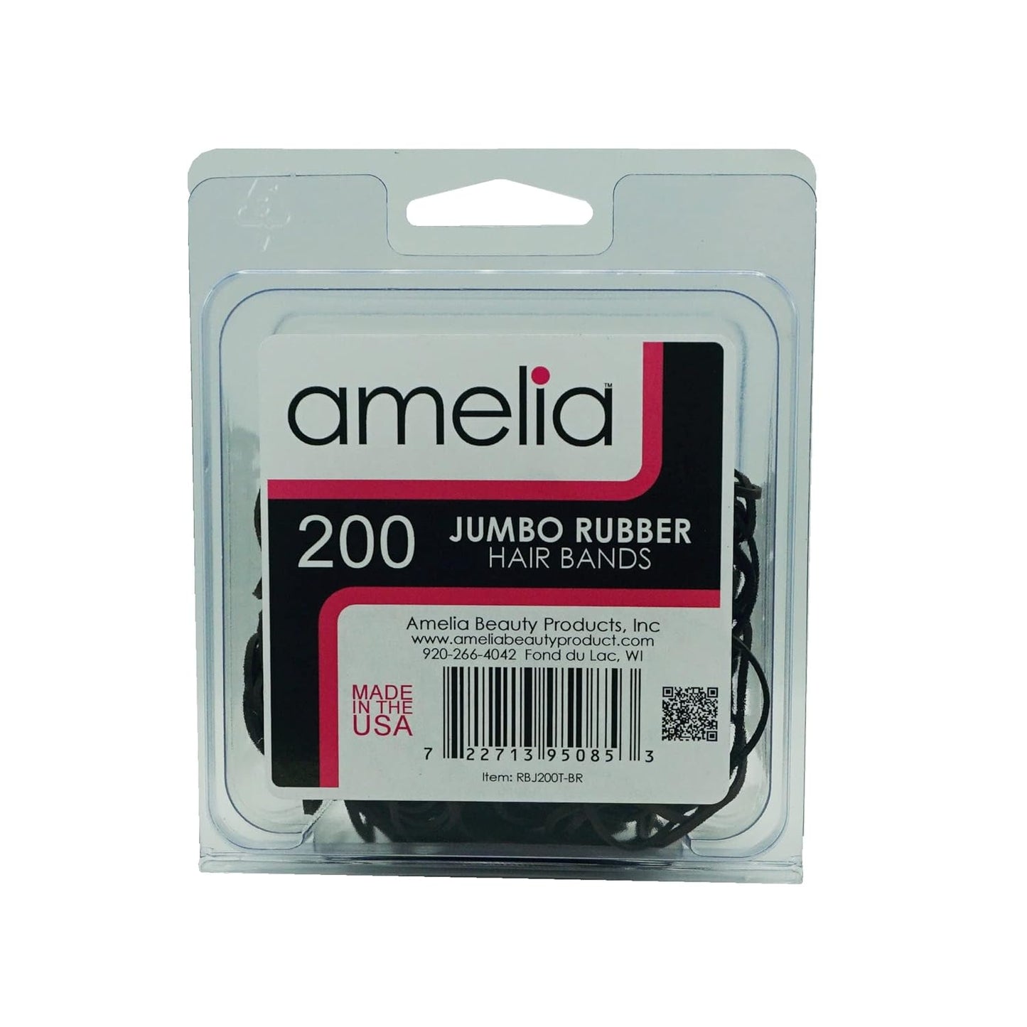 200, Jumbo Size, Brown Color, US Made Rubber Hair Bands for Pony Tails and Braids In A Clamshell
