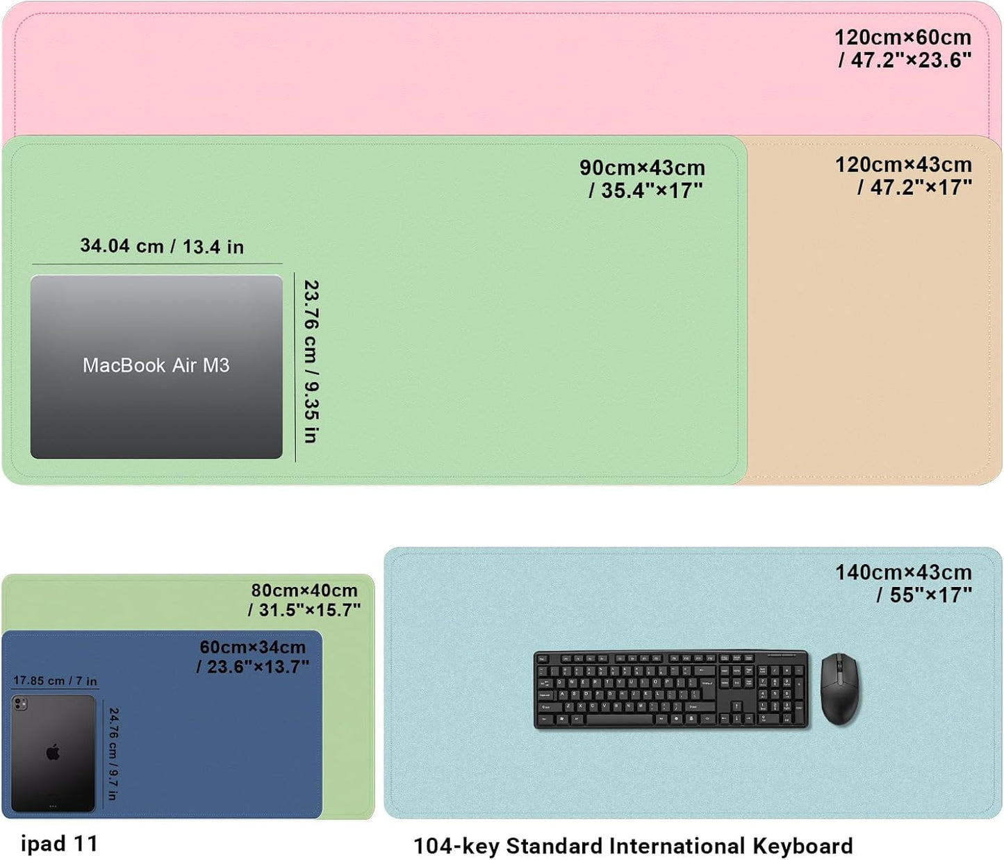 Dual-Sided Desk Pad, Natural Cork & PU Leather Mouse Pad for Desk, Desk Pad Protector, Non-Slip Desk Mat for Office and Home Work, (Purple Pink, 23.6" x 13.7")
