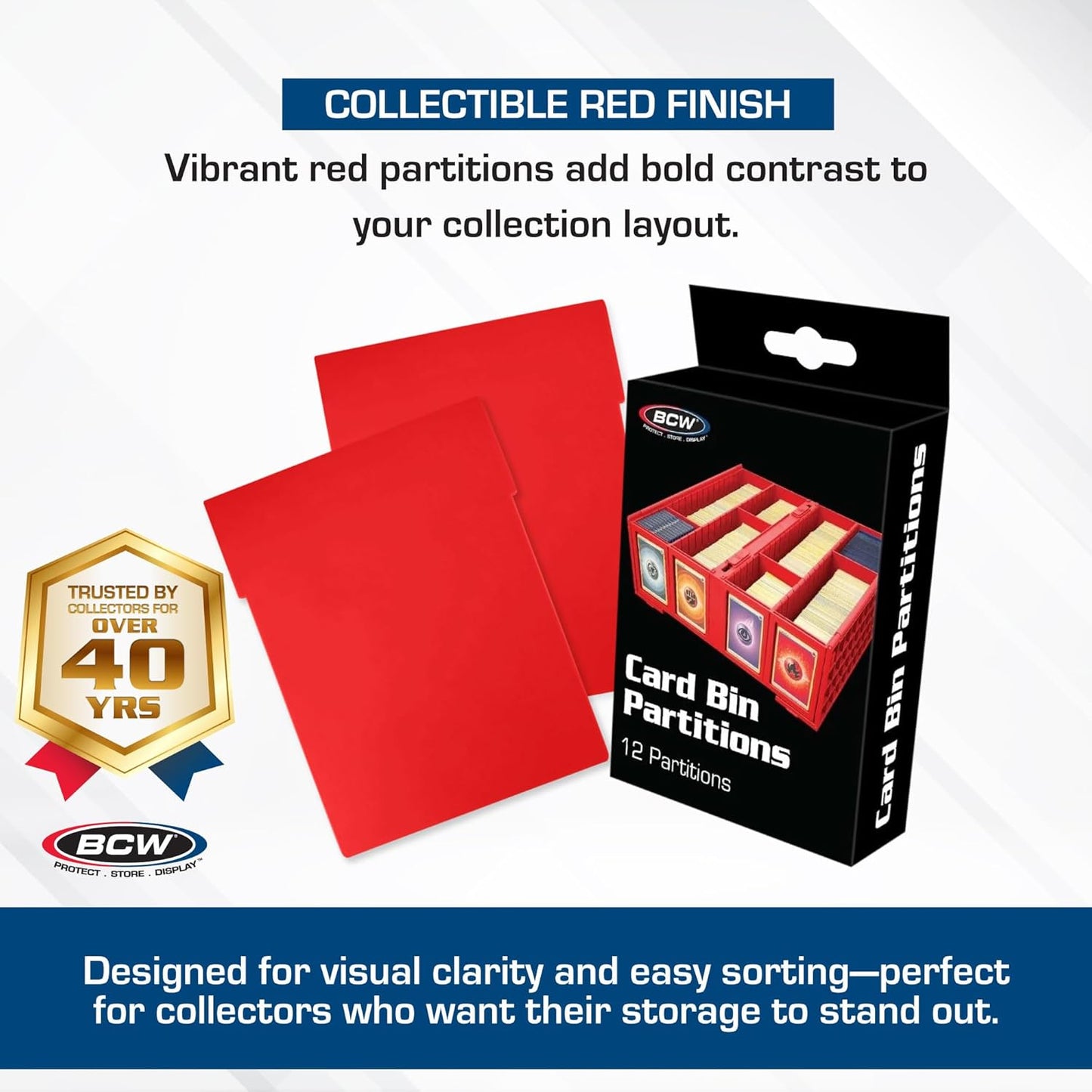 BCW Collectible Card Bin Partitions - Red | Dividers for BCW Card Bins & 6 Drawer Card Catalog | Divide and Organize Your Trading Card Collection | Visible Sections, Adhesive Label-Friendly