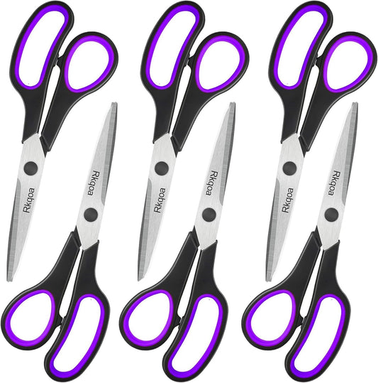 Black-Purple Scissors Pack, Rkqoa 8" Adult Scissors All Purpose - Comfort-Grip Sharp Shears for Office School Sewing Fabric Craft Art Supplies, Teacher/Class Everyday use, Classroom Must have