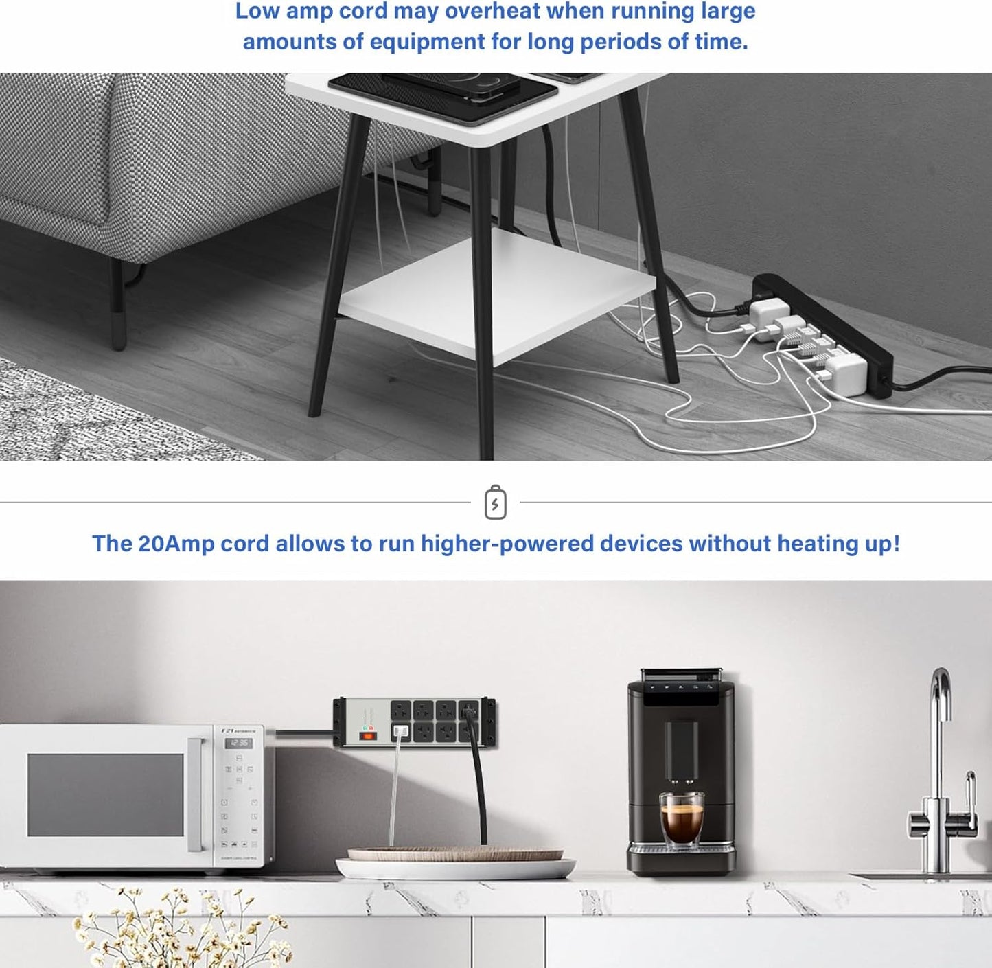 CCCEI Magnetic Heavy Duty Power Strip Surge Protector 20Amp, 12 Gauge High Amp Extension Outlets, Garage Wall Mount 8 Plug Metal Power Strip. 6FT, Grey, 5-15P Adapter 6-20R T-Slot 20a for Appliance