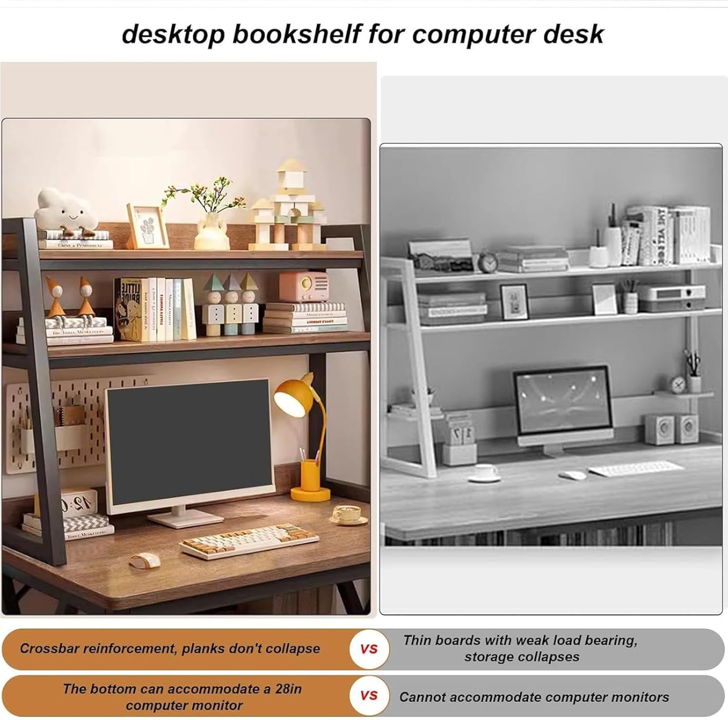 FPIGSHS Desktop Hutch Shelf，2-Tier Computer Desktop Bookcase Desk Organizer Shelf for Top Multipurpose Countertop Display Storage Rack for Home Office Dorm Use (95cm/37.4in)