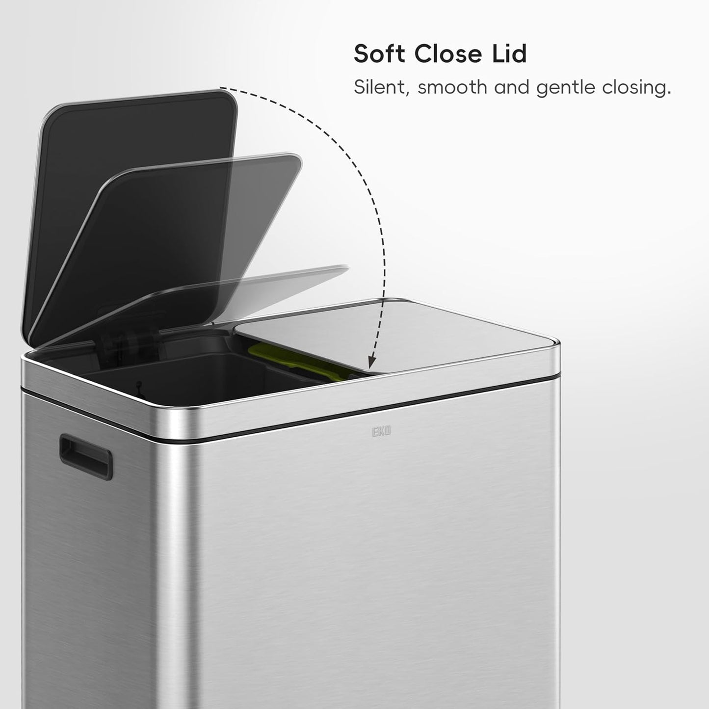EKO Edison Dual Trash Can for Recycling and Trash, 8+8 Gallons Kitchen Garbage Can with Dual Removable Inner Liners, Independent Lids and Pedals, Matte Stainless Steel