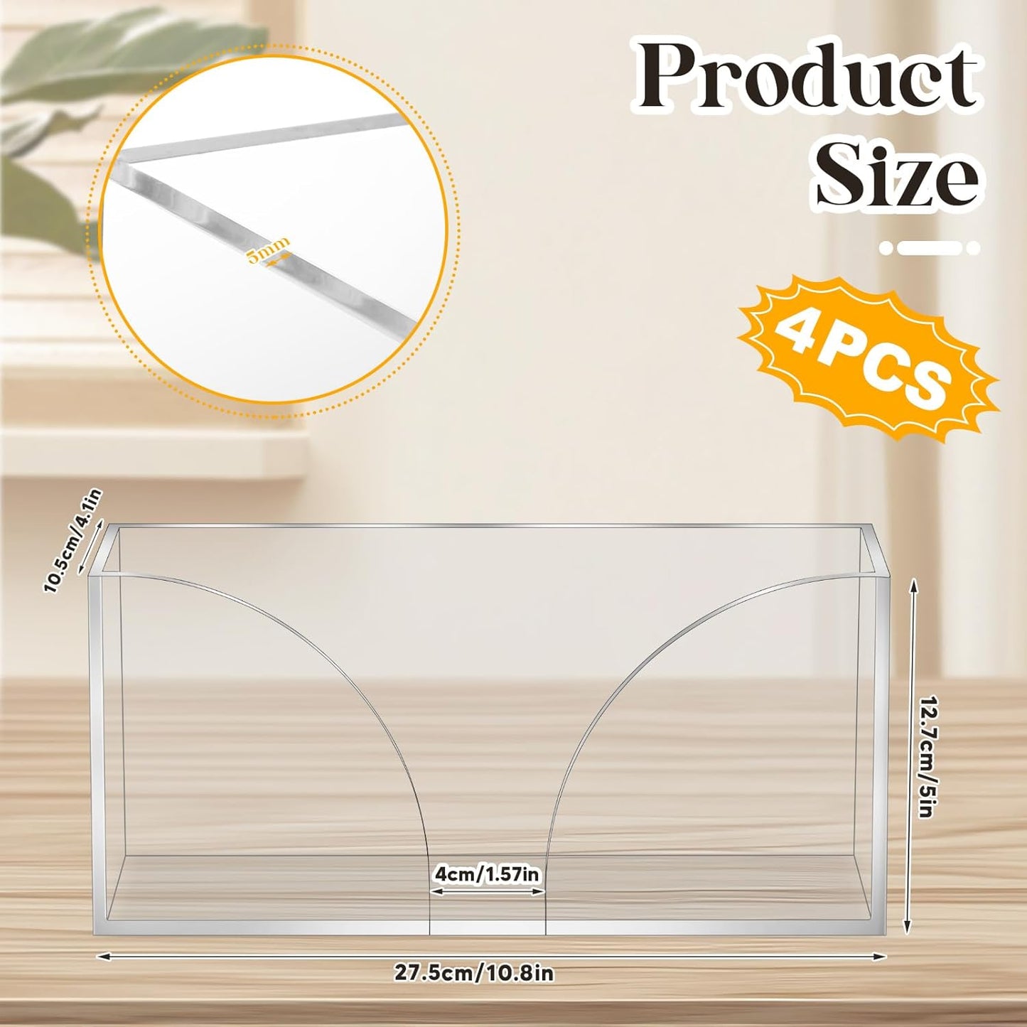 4Pack Clear Paper Towel Dispenser Countertop Acrylic Paper Towel Holder for Bathroom Folded Paper Towel Dispenser Clear Trifold Napkin Holder for Z-fold, C-fold, MultiFold Trifold