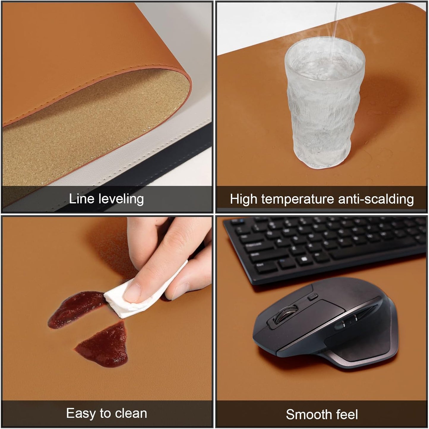 DAWNTREES Dual Sided Desk Mat,Leather Desk Pad,Brown 35.5"x17",Cork Desk Mat Protector,with PU Leather Valet Tray Organizer,Large Mouse Pad,Desk Writing Pad for Office and Home