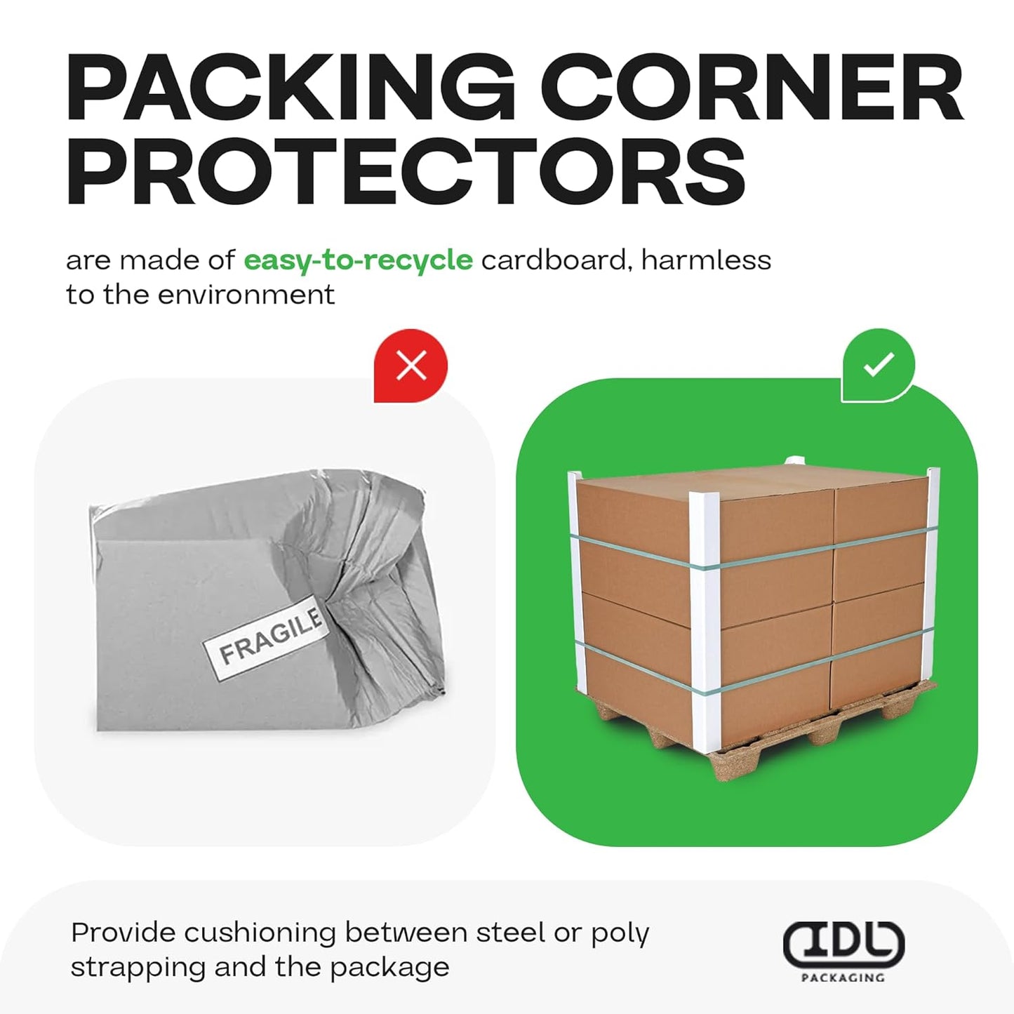 IDL Packaging 2” x 2” x 48” Black Cardboard Edge Protector (Pack of 200) - Corner Protectors for Shipping, Storage, & Moving – Reinforced Corner Guard Protection for Pallets, Wall Corners, & Furniture