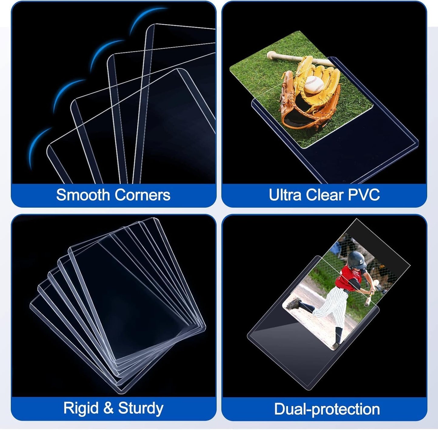 300 Card Sleeves Top Loaders for Cards, Sooez Premium 35PT 3"X4" Baseball Card Protectors Hard Plastic Toploaders, Card Holder for Trading Sports Football Cards(100 Top loaders + 200 Penny Sleeves)