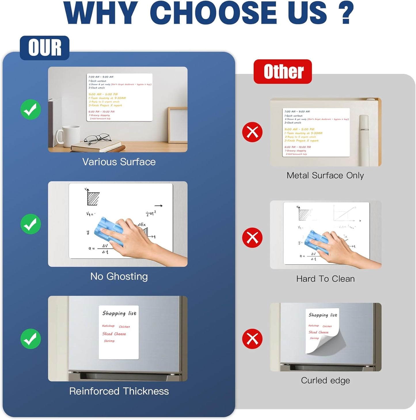 Dry Erase White Board Stickers, 12" x 8" Removable Dry Erase Sheets for Wall/Refrigerator/Door/Classroom, Adhesive Non-Magnetic Whiteboard, Fridge Dry Erase Paper(3 Sheets)