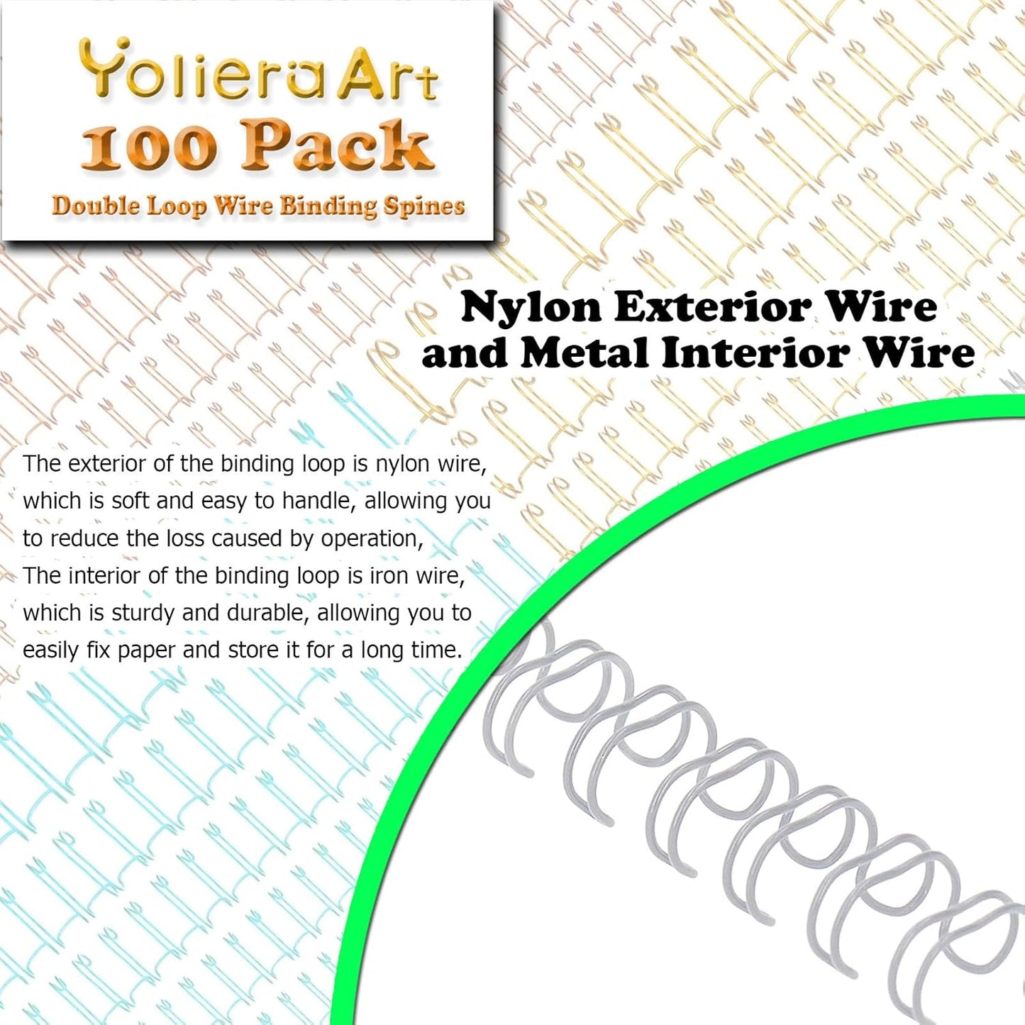 100 Pack Double Loop Wire Binding Spines, YolieraArt Wire Binding Spines, 5/16 Inch Binding Wire for Letter Size (40 Sheet Capacity), 100P, 3:1 Pitch, White)