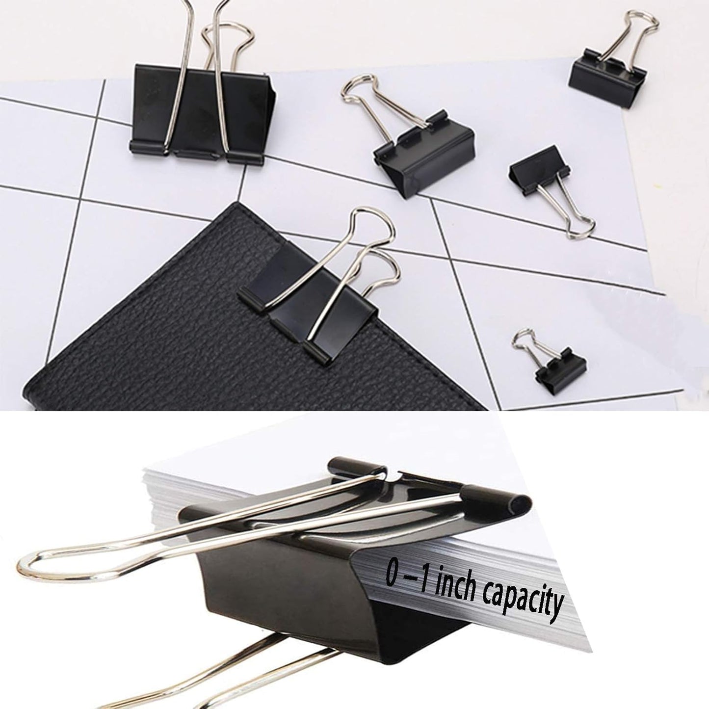 Binder Clips Paper Clamps Assorted Sizes 200 Count (Black), Jumbo, Large, Medium, Small, Mini and Micro,6 Sizes with Box for Office, School and Home