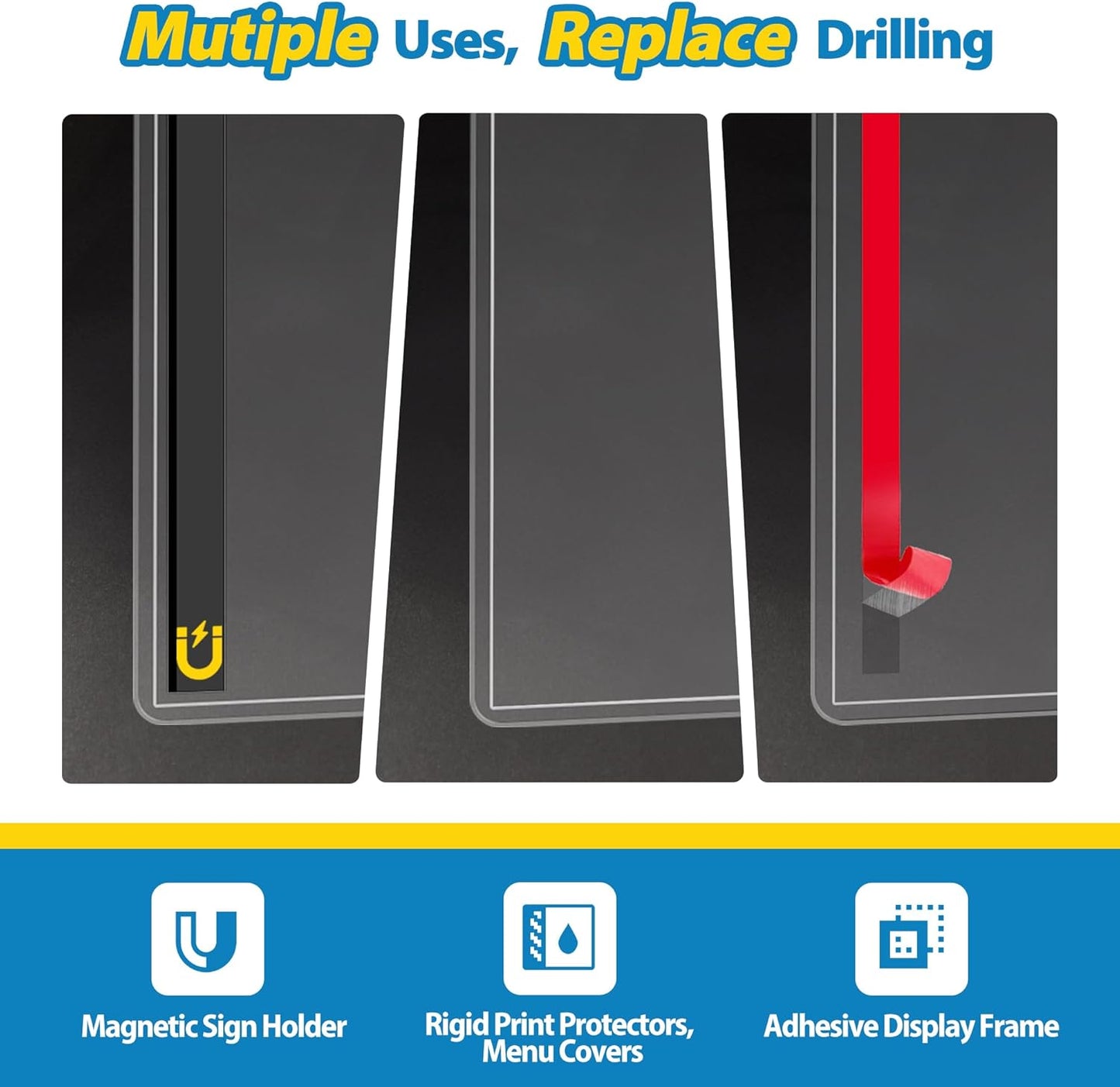 10 Pack Magnetic Sign Holder 8.5 x 11 - Plastic Wall Sign Holder with Magnet and Adhesive Tape - Magnetic Display Frame - Adhesive Plastic Frame Rigid Print Protectors Document Poster Holders