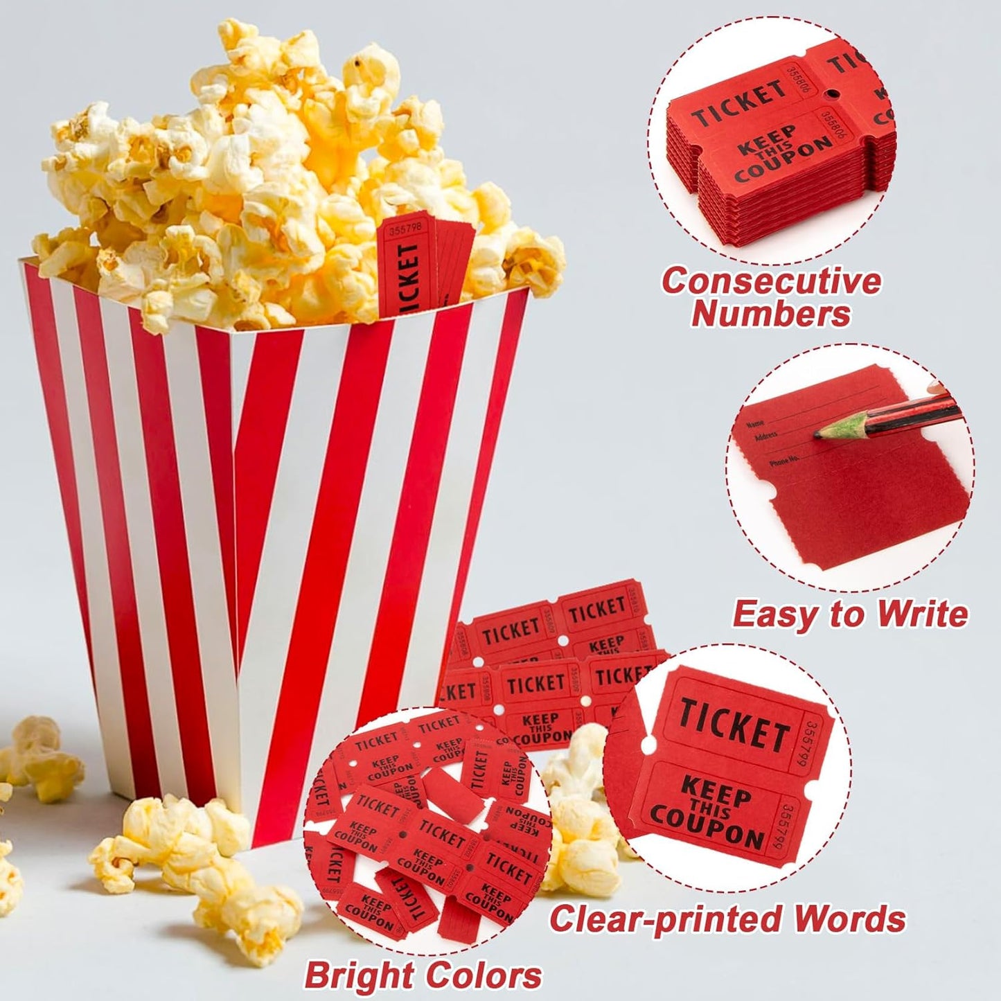 200PCS Double Roll Raffle Tickets - 50/50 Writable Raffle Tickets Perforated Line Consecutive Numbers Tearable Suitable for Raffles, Events, Carnivals, Entry, Party, Lottery, Prizes, Red