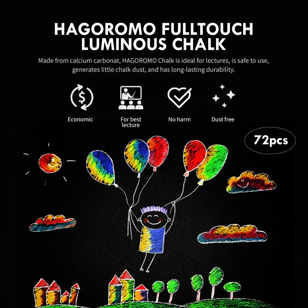 Hagoromo Fulltouch Luminous Chalk 1 Box, Non-Toxic, Dustless [72 Pcs/6 Color Mix]