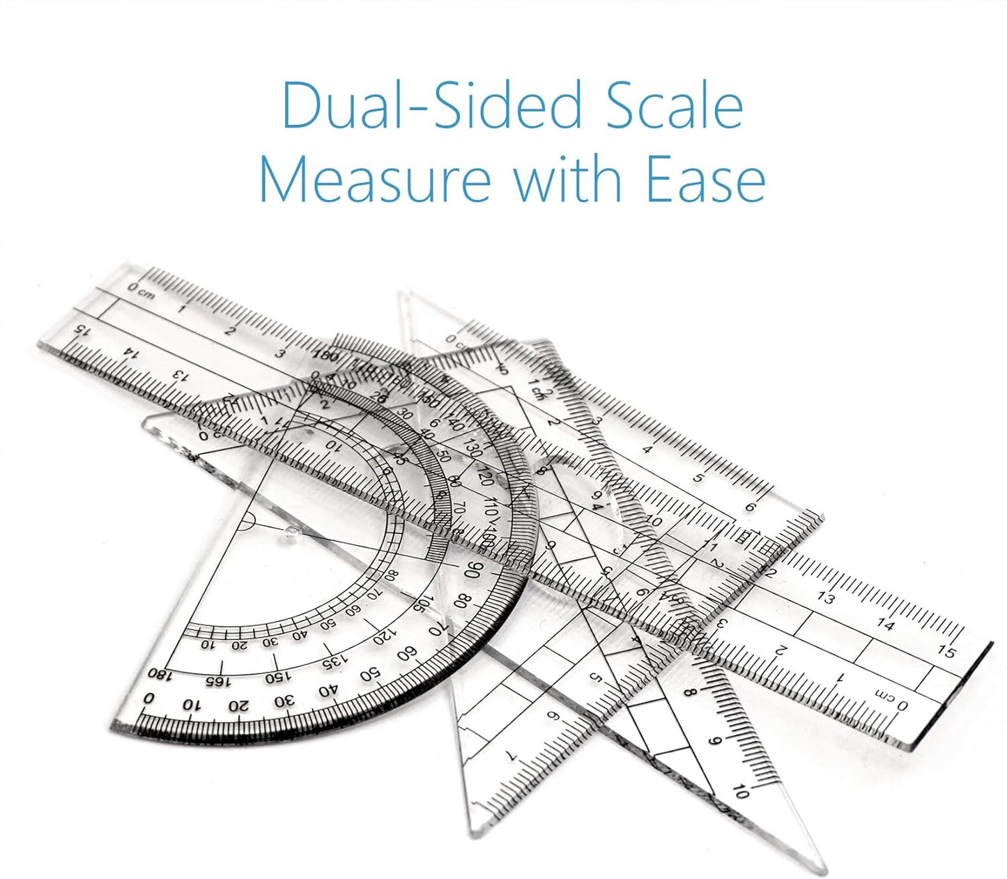 Drafting Compass Kit School Supply Set Featuring Geometry Compass, Protractor, Set Squares, and Ruler – for School Grade Boy snd Girl with Every Piece Compact in Carrying Case, Classic Blue
