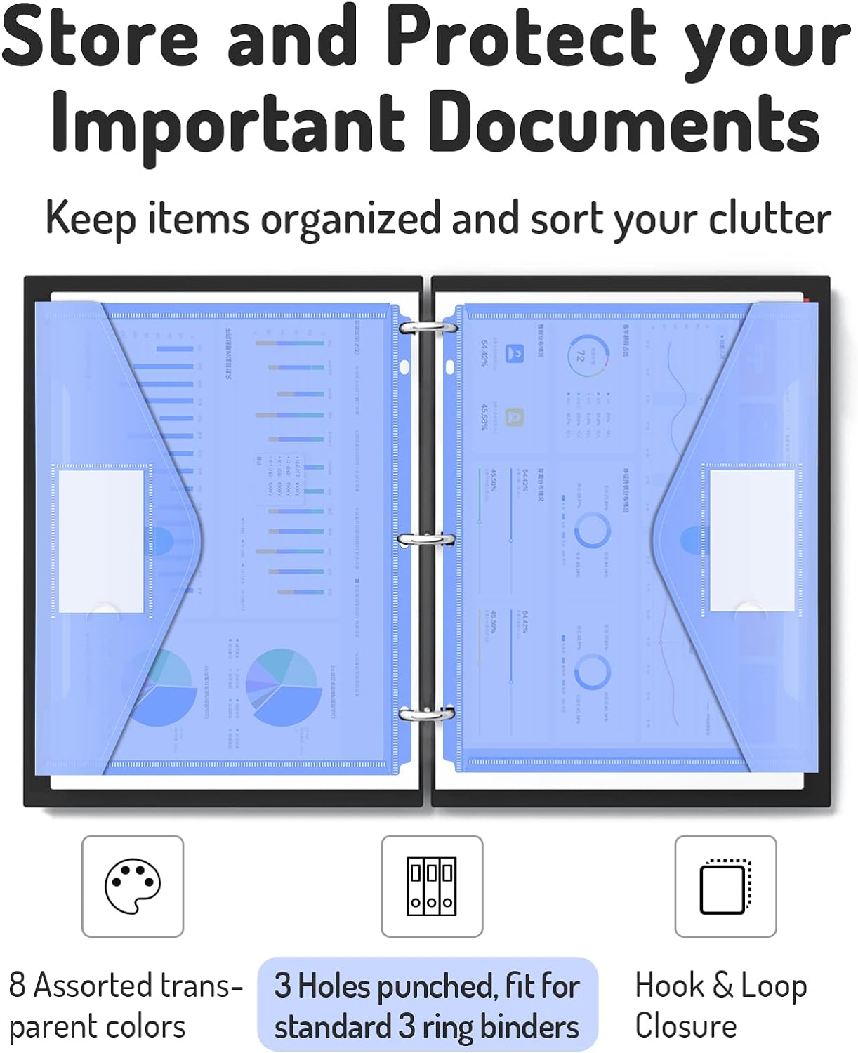 Forvencer Binder Pocket, 24 Pack Super Heavyweight Poly Binder Pocket with Tight Closure, Binder Folders Side Loading, 3 Ring Binder Pocket, Binder Dividers with Pockets, Letter Size, Assorted Colors