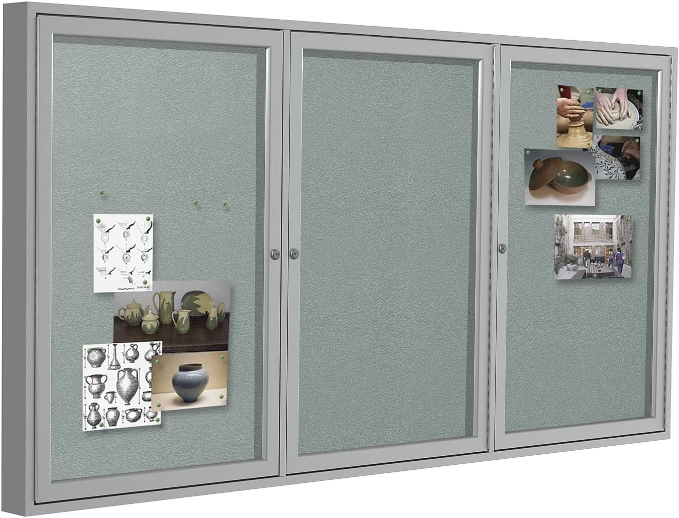 Ghent 48"x72" 2-Door Outdoor Enclosed Vinyl Bulletin Board, Shatter Resistant, with Lock, Satin Aluminum Frame - Silver (PA34872VX-193), Made in The USA