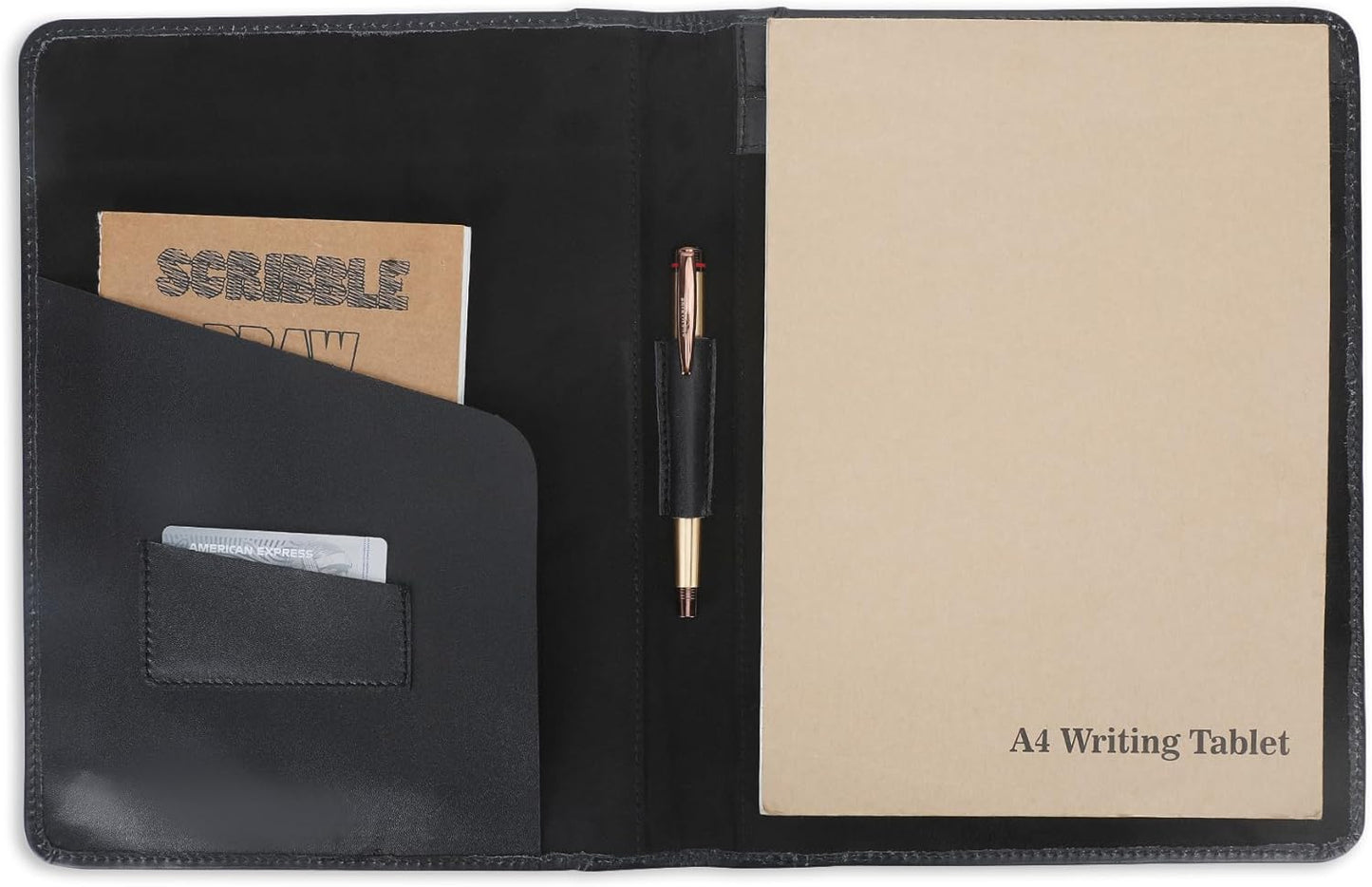 Heavy Duty Buffalo Leather Legal Pad Portfolio Handmade Executive Notebook Binder, Professional Padfolio Organizer Gift for Men and Women Genuine Leather Resume Document Holder (Black)