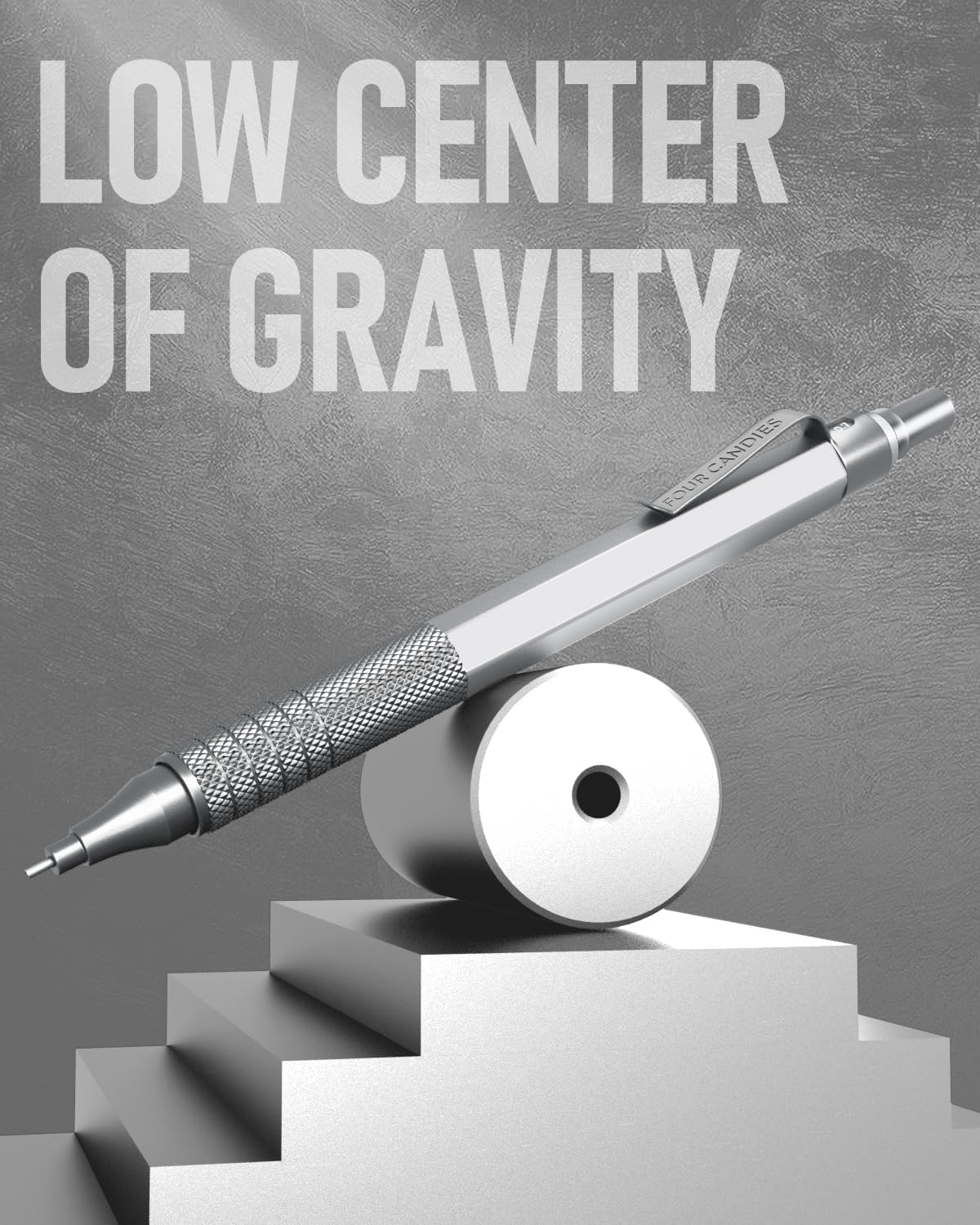 Four Candies 0.7mm Mechanical Pencil Set with Case, 3PCS Metal Artist Lead Pencil with 8 Tubes (480PCS) HB Lead Refills, 3 Erasers, 9 Eraser Refills For Engineer Art Writing Drawing Drafting, Silver