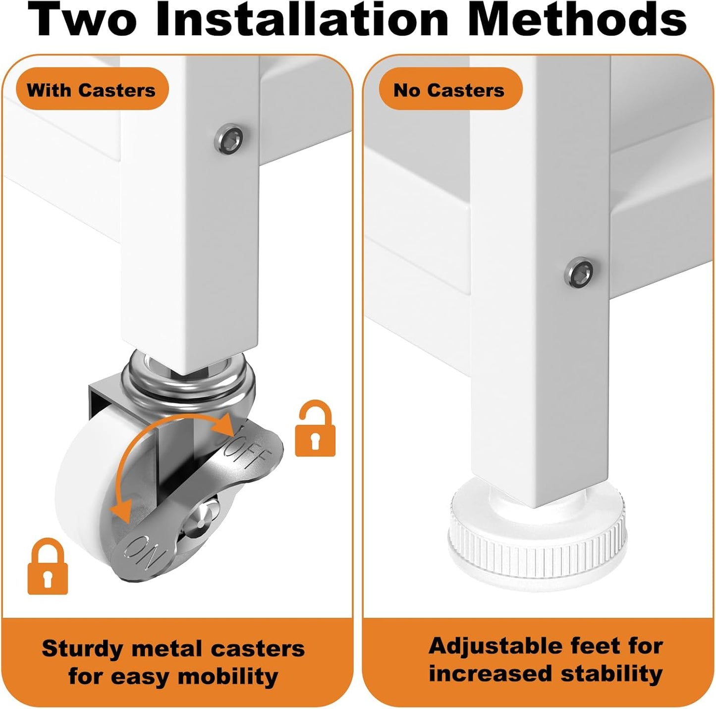 EasyCom Large 3-Tier Rolling Printer Stand with Storage Drawer & 5 Adjustable Shelves Mobile Cart with Industrial Wheels for Home Office Desk Fits 3D Printer, Scanner, and Fax White