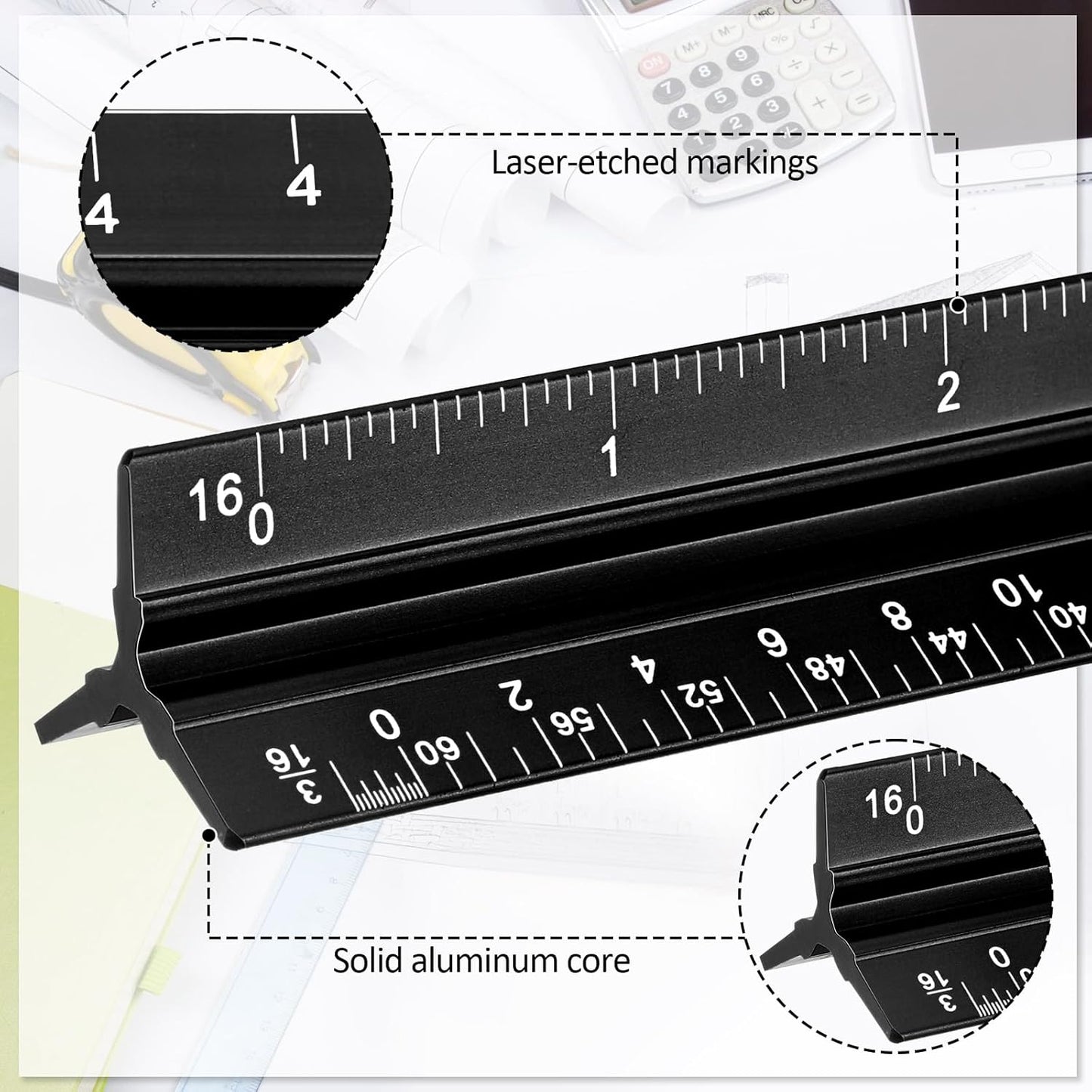 Fumete 12 Pack 6 Inch Architectural Engineering Scale Rulers Small Scale Ruler Pocket Size Scale Ruler Construction Rulers Imperial Measurements for Architects Engineering, Draftsman Drawing(Black)