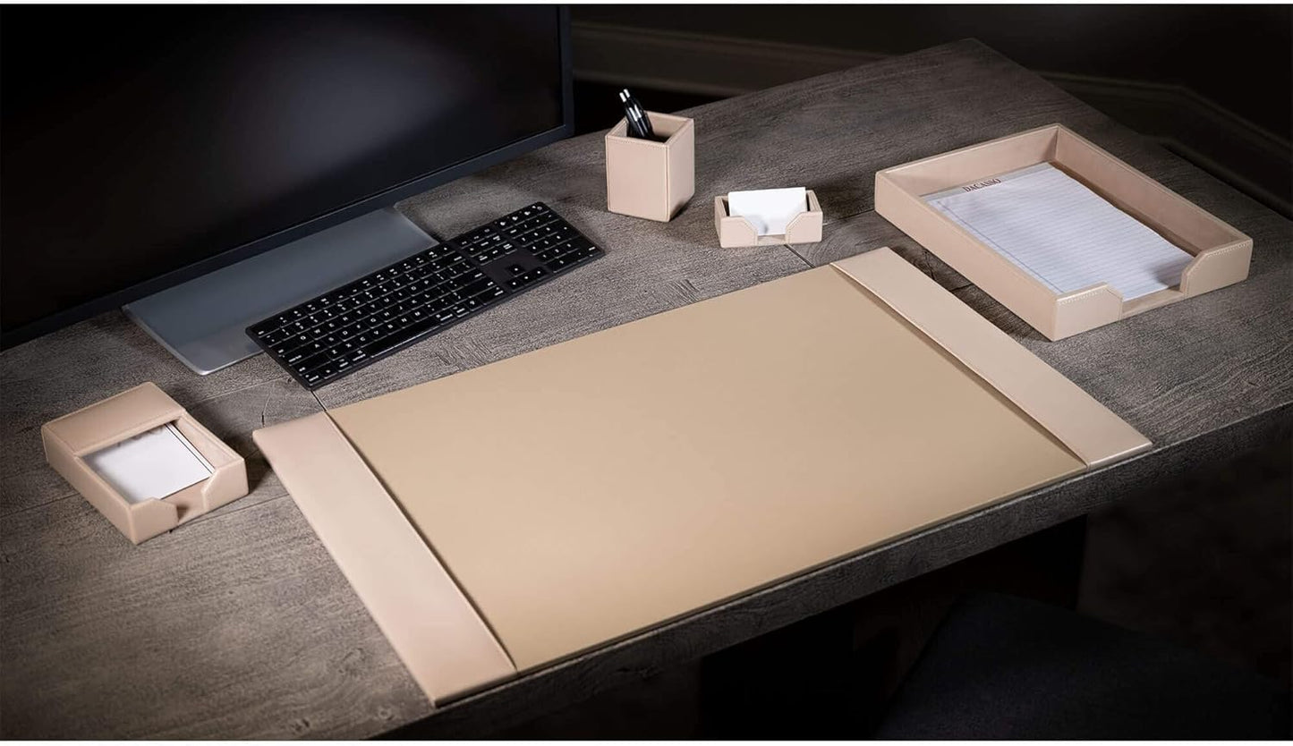 DACASSO Bonded Leather Desk Set - Luxury Leather Desk Pad & Desk Organization Essentials (White Latte, 5 Piece)