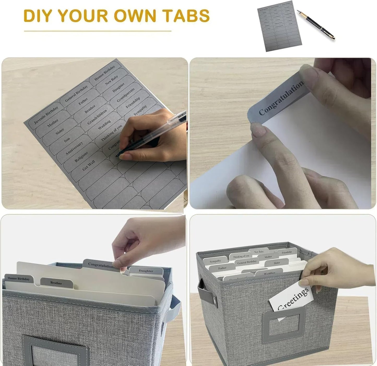 Greeting Card Organizer Box with 16 Dividers,Collapsible Greeting Card Storage Box with Handles Hold 150+ Cards,Greeting Card Holder for Greeting Cards,Sticker, Recipes, Photo, Envelope (Gray, 1 pcs)