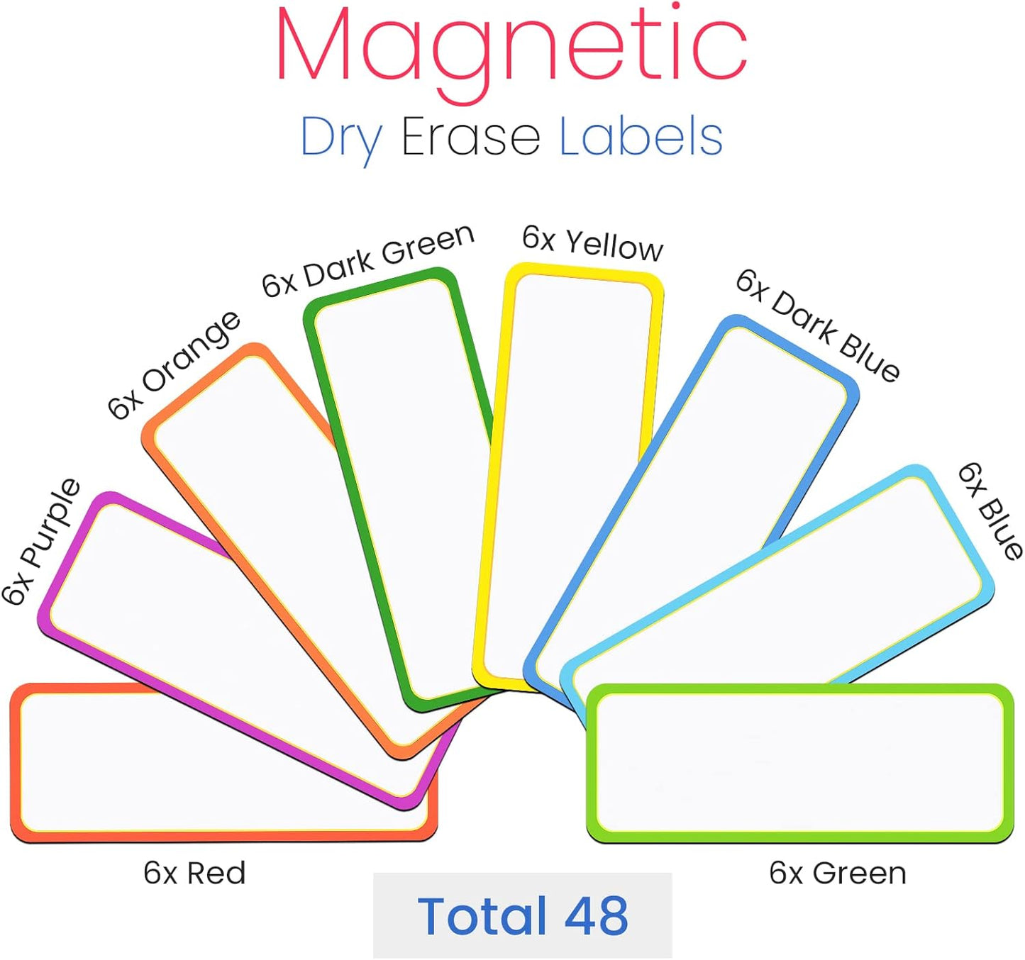 48 Pieces Magnetic Dry Erase Labels - Real Waterproof/Reusable Strips for Classroom Home Office Garage Refrigerator Blank Writable Erasable Cards Colored Border Name Tags Students Locker Shelf